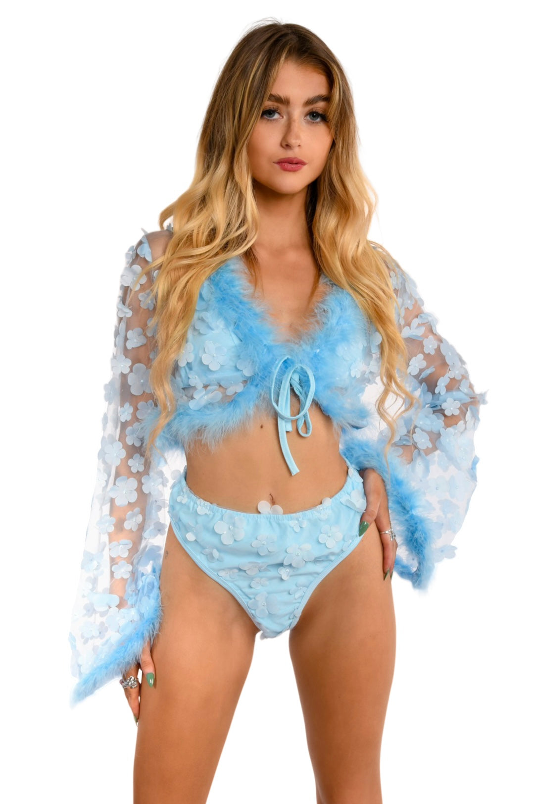 Blue Floral Fuzzy 3D Set (3 pcs)