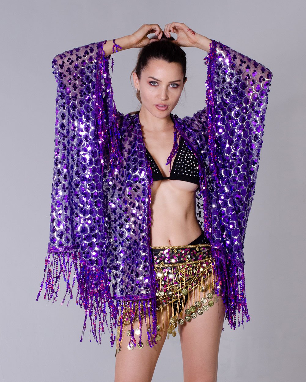 Disco Sequin Tassel Kimono - Purple Treasure