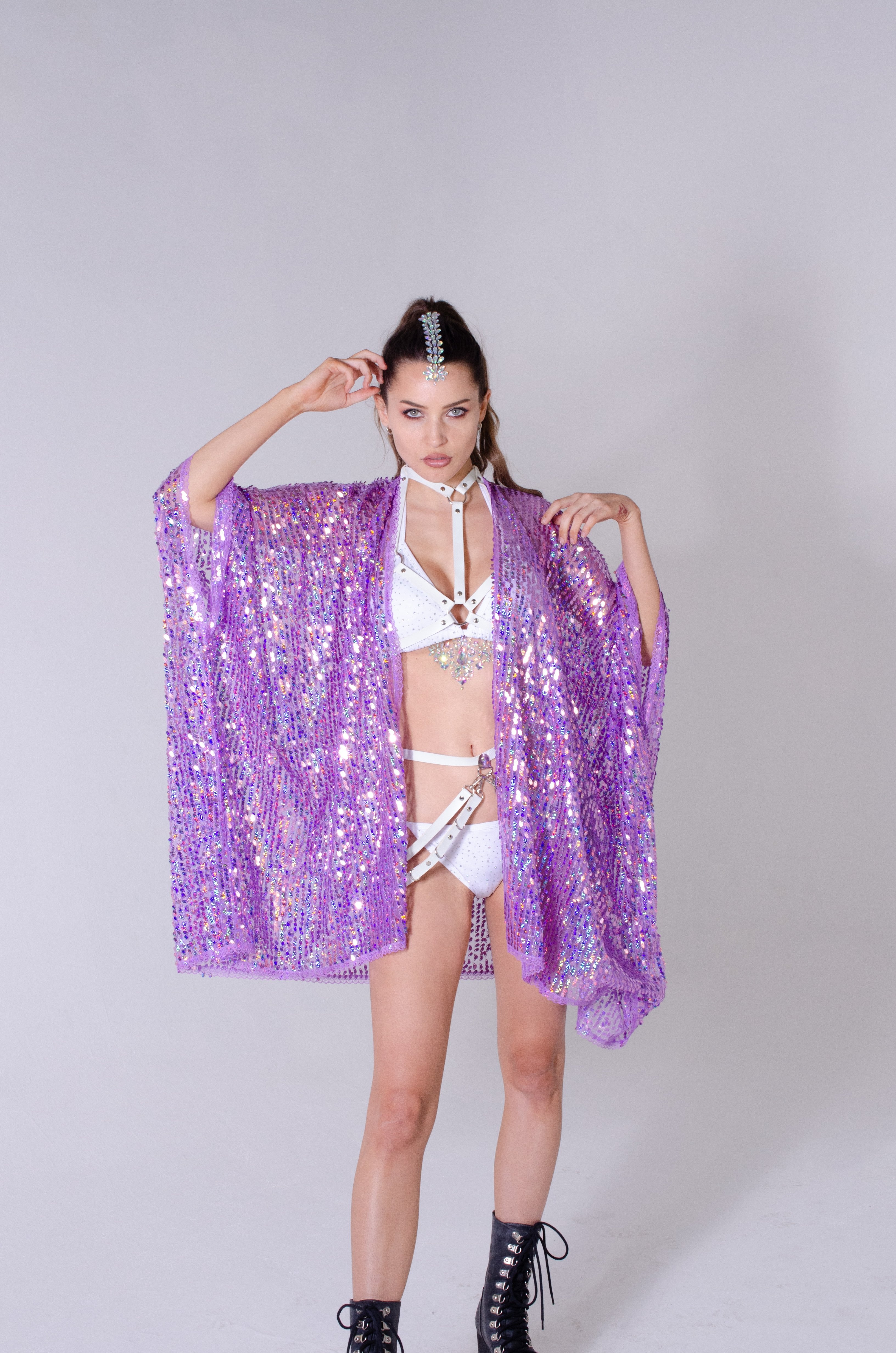 Disco Sequin Kimono - Purple Holographic