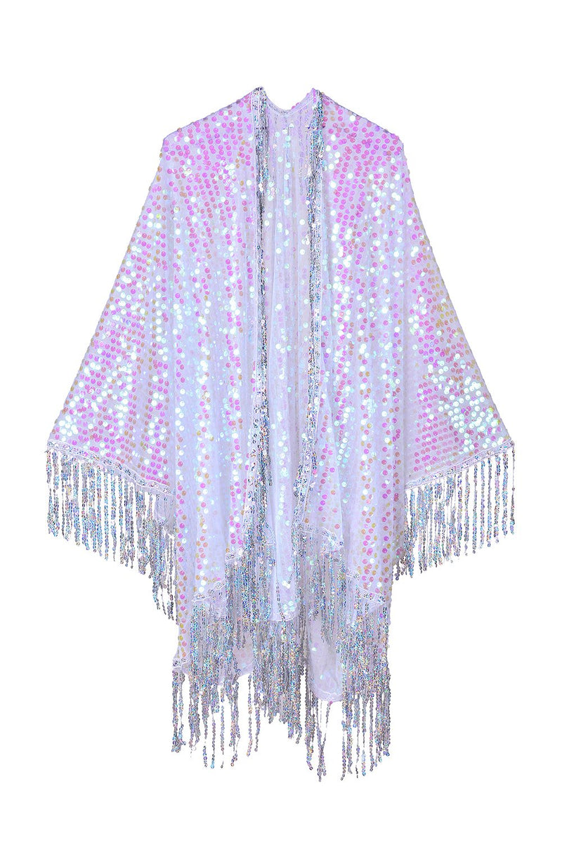 Disco Sequin Tassel Kimono Pink Iridescent