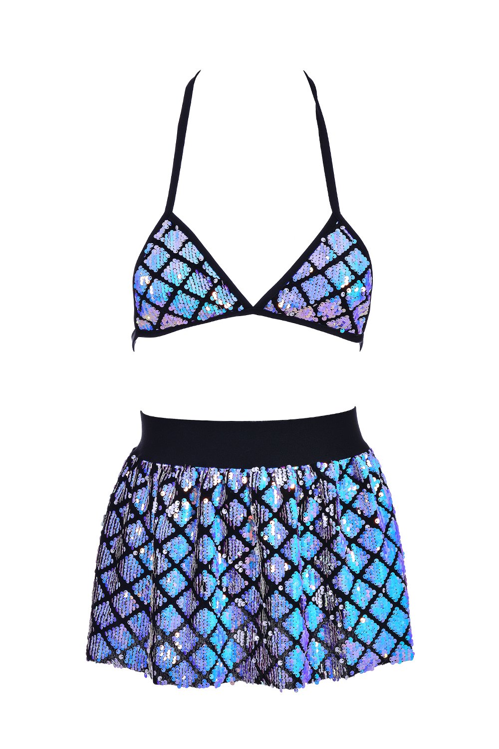 Aquamarine Queen Sequin Set (Bra + Skirt)