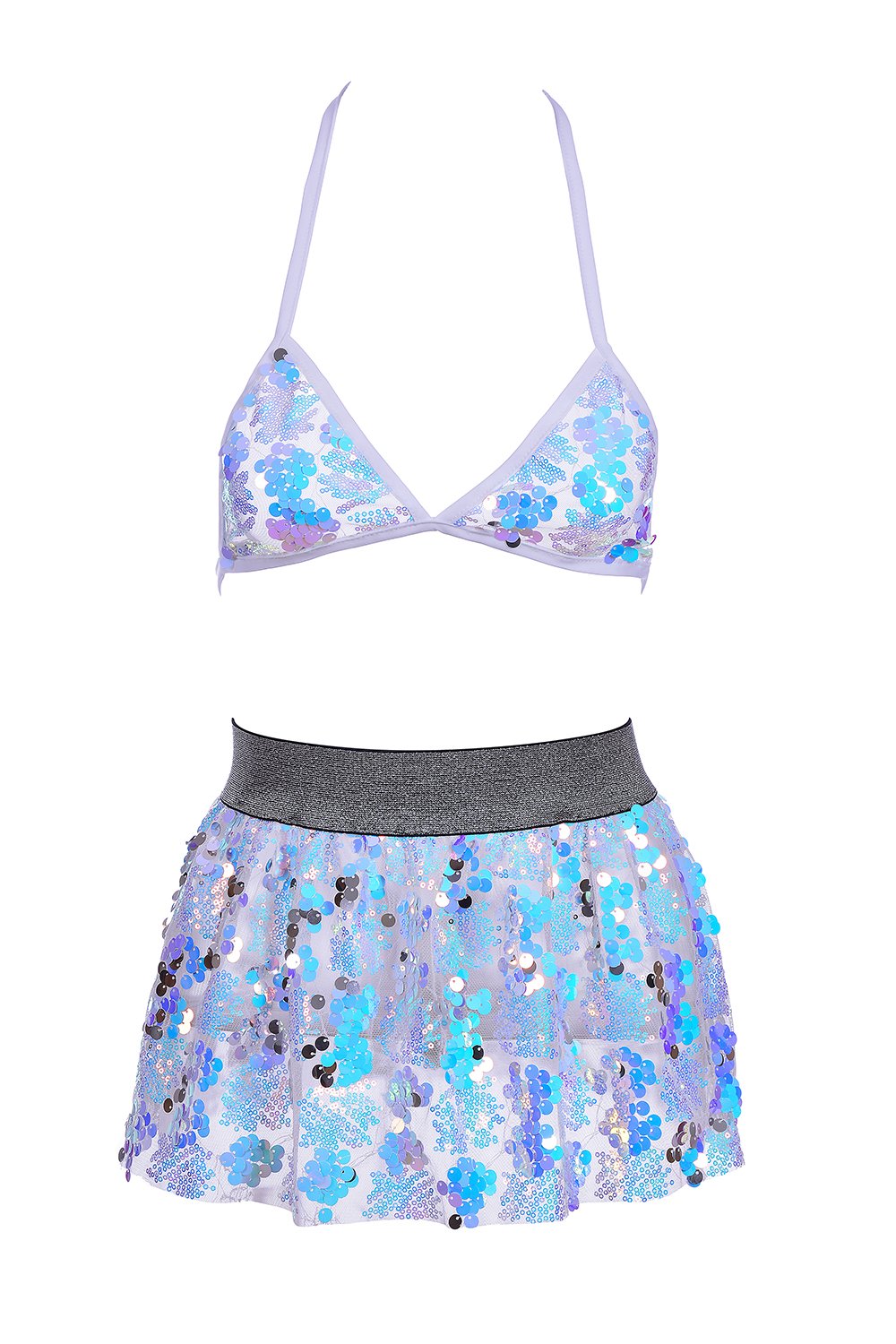 Sparkle Galaxy Sequin Set (Bra + Skirt) - Iridescent