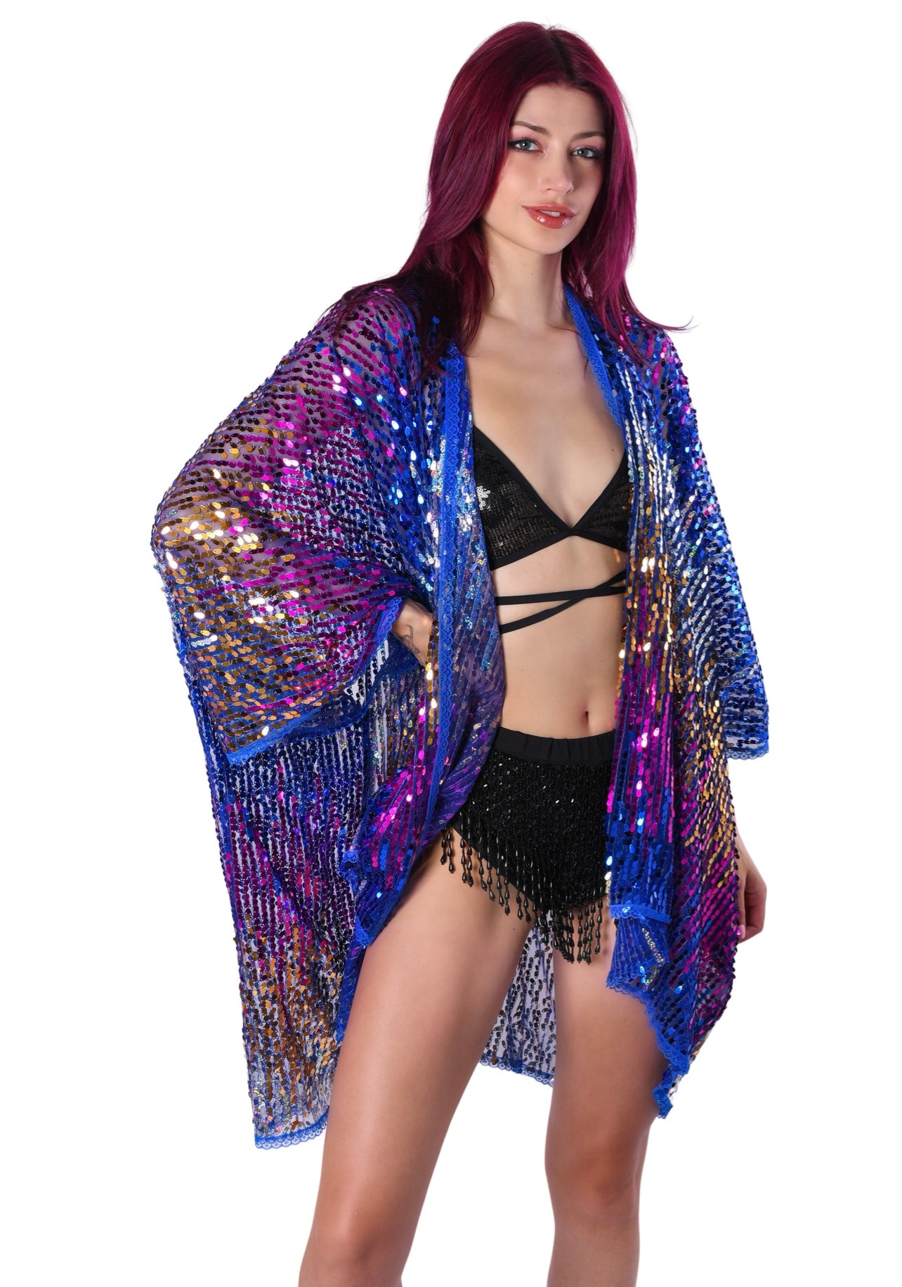 Disco Sequin Kimono - Royal Blue