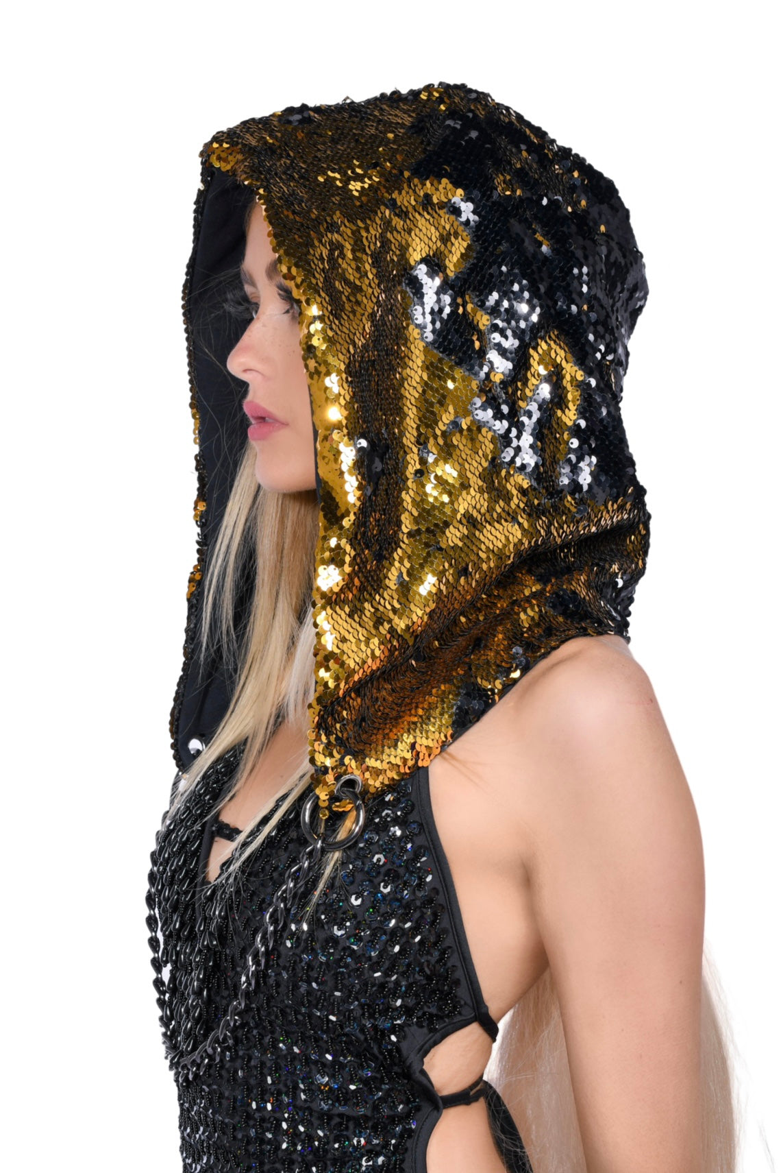Reversible Sequin Hood - Gold & Black
