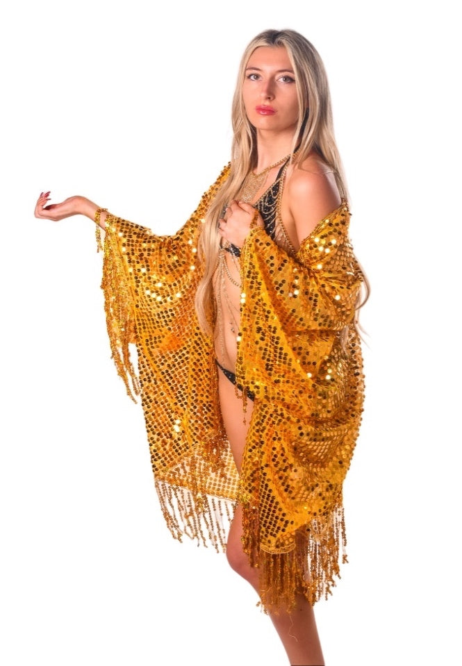 Sequin Tassel Kimono- Amber Gold
