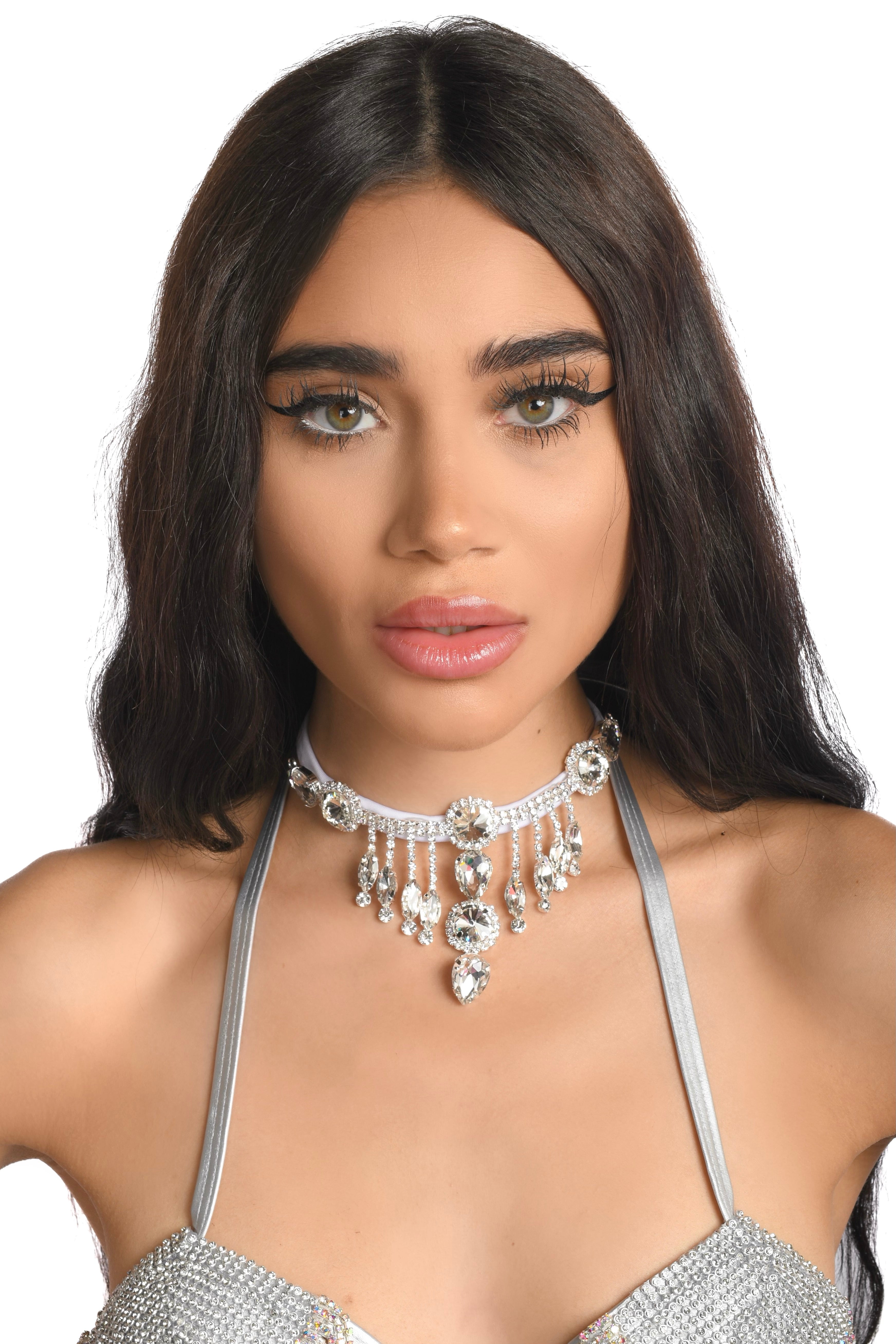 Silver Crystal Gem Necklace