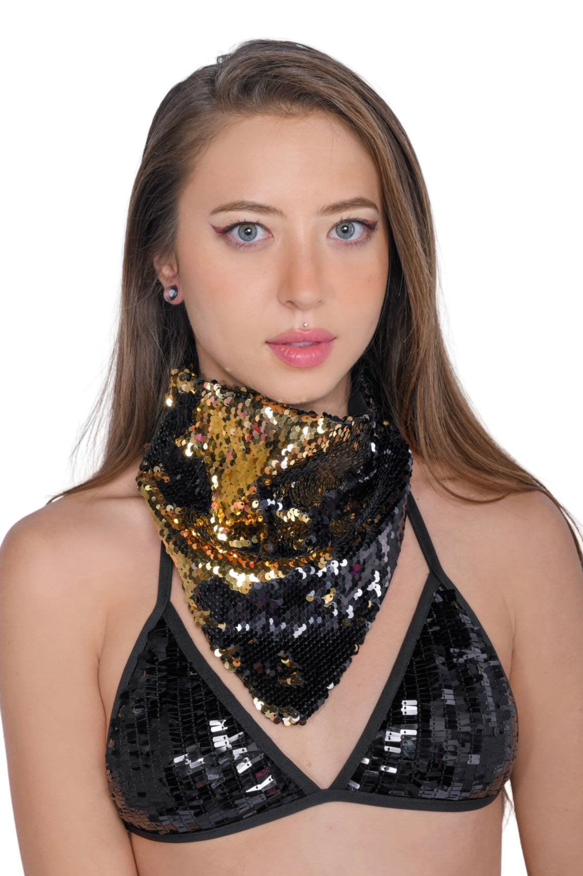 Reversible Sequin Bandana & Face Mask - Black & Gold