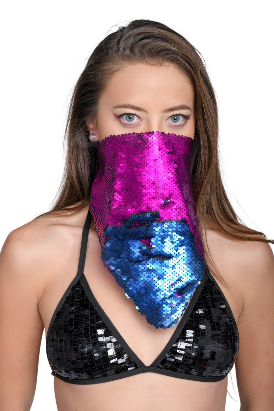 Reversible Sequin Bandana & Face Mask - Violet & Blue (Matt)