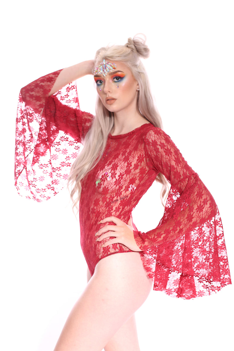 Bell Sleeve Bodysuit- White Lace Rave clothes,rave outfits,edc – THE LUMI  SHOP