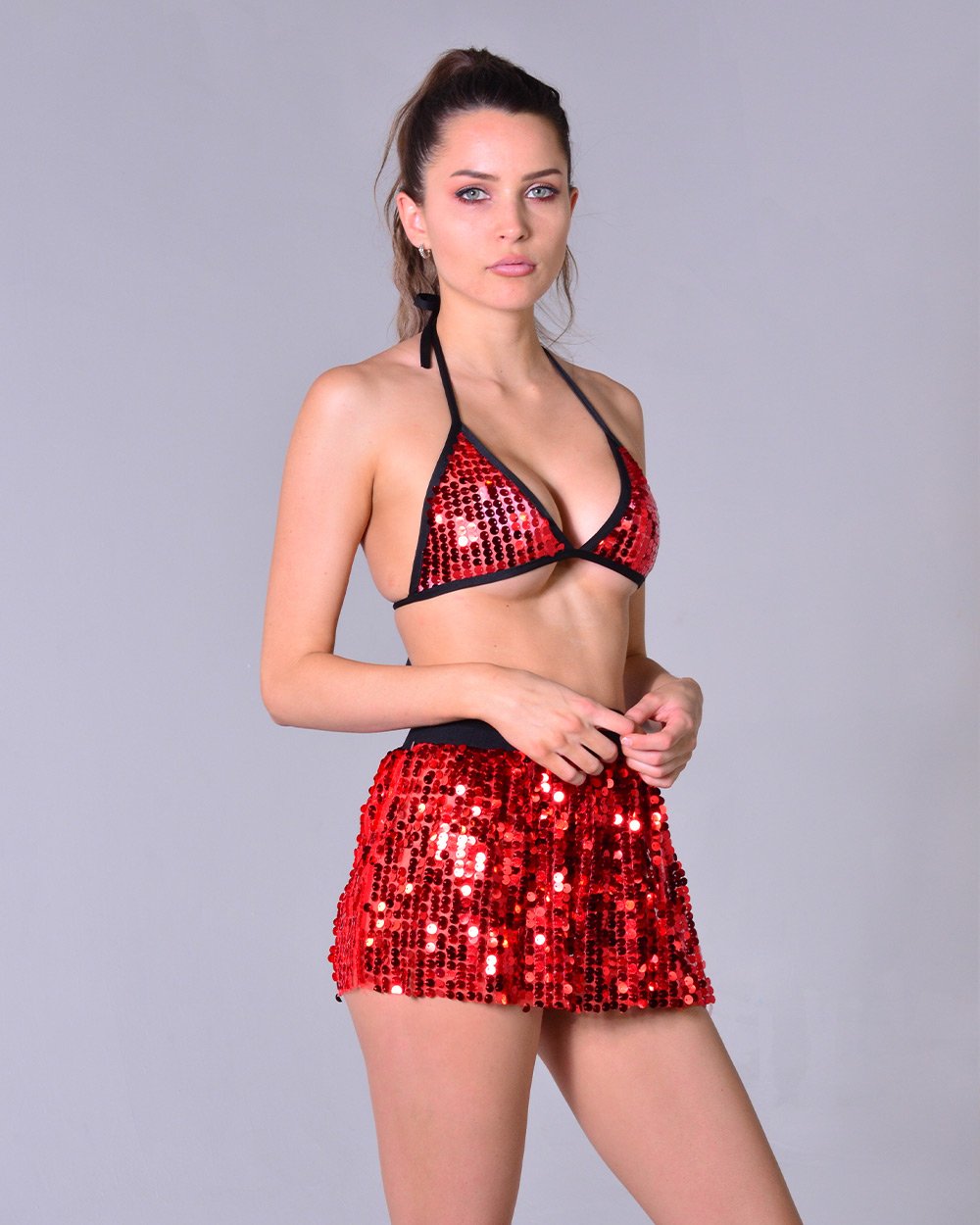 Red Sequin Set (Bra + Skirt)
