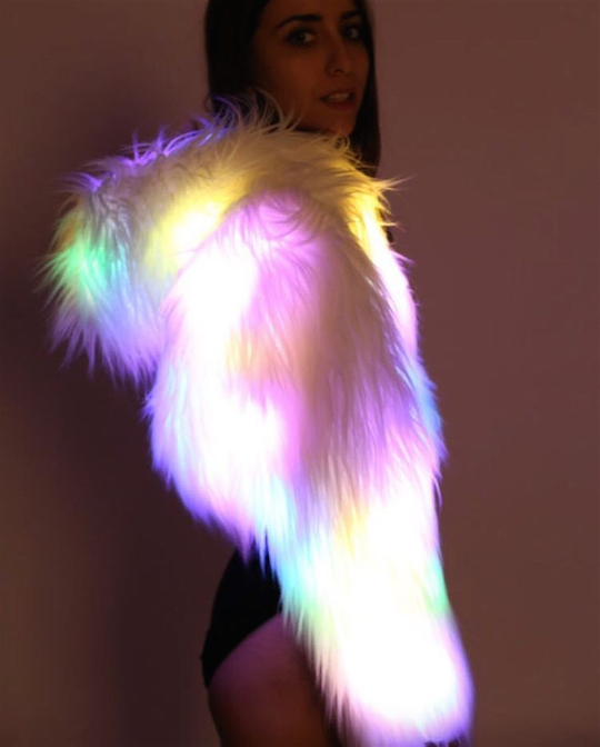 LED Disco Cropped Fur Jacket