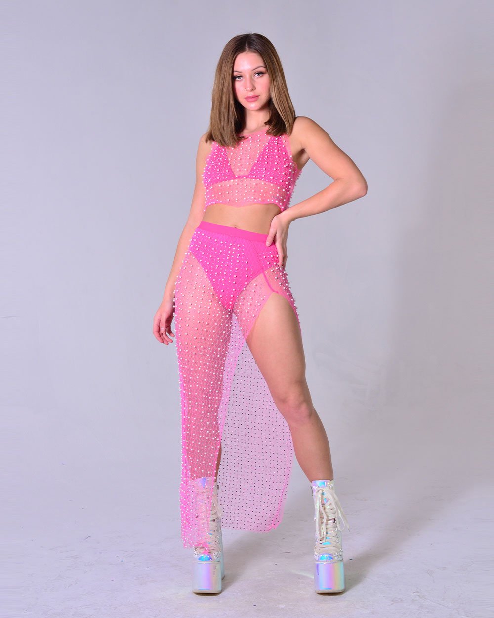 Pink Barbie Pearl Long Skirt Set