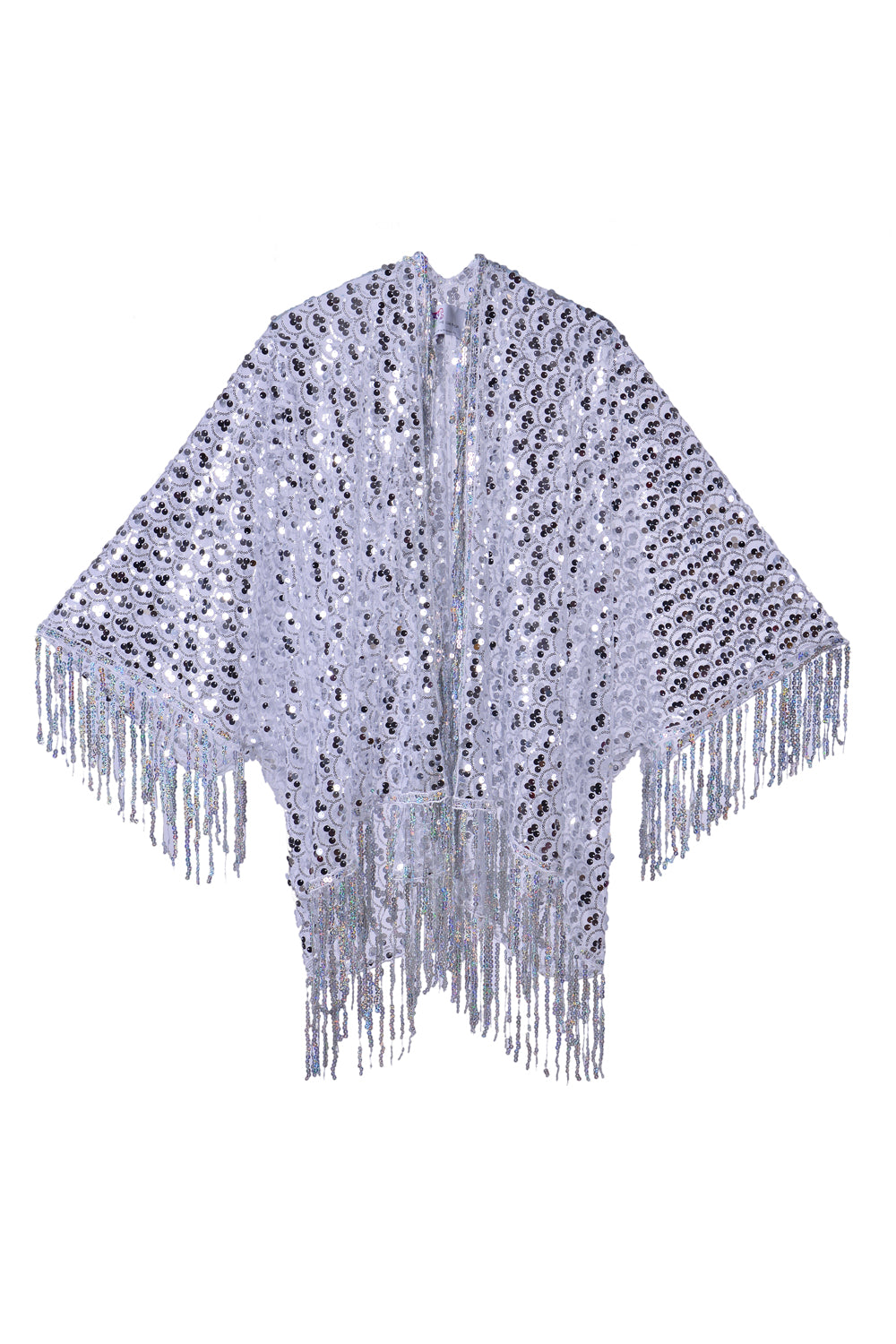 Sequin Tassel Kimono- Disco Silver