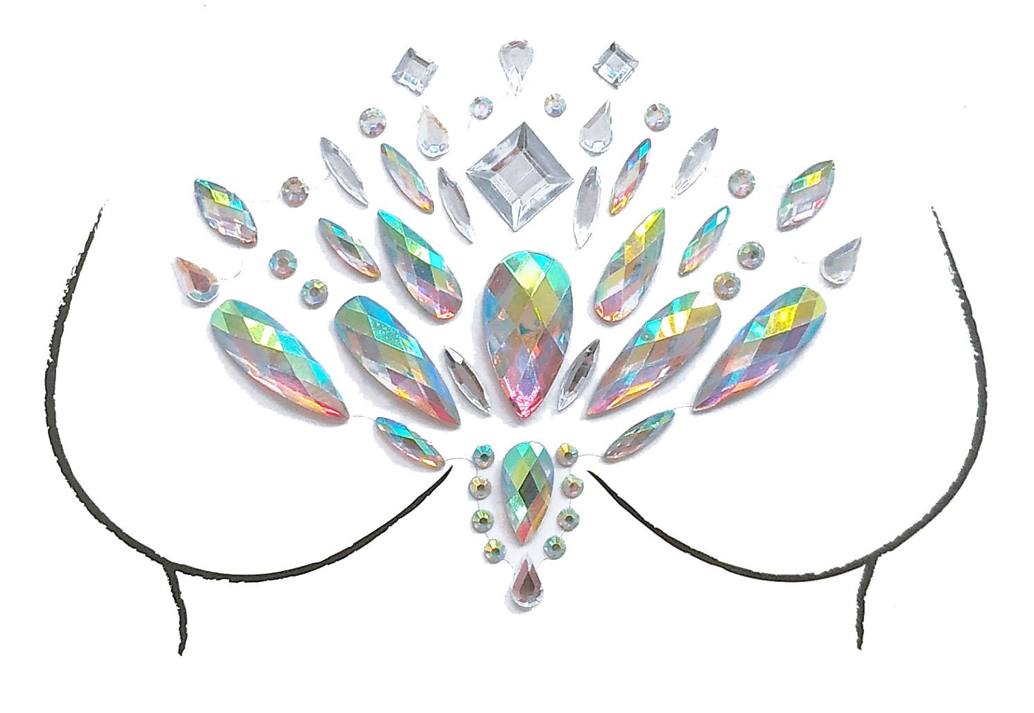 Playful Peacock Rhinestone Crystal Body Jewels, Chest Jewels