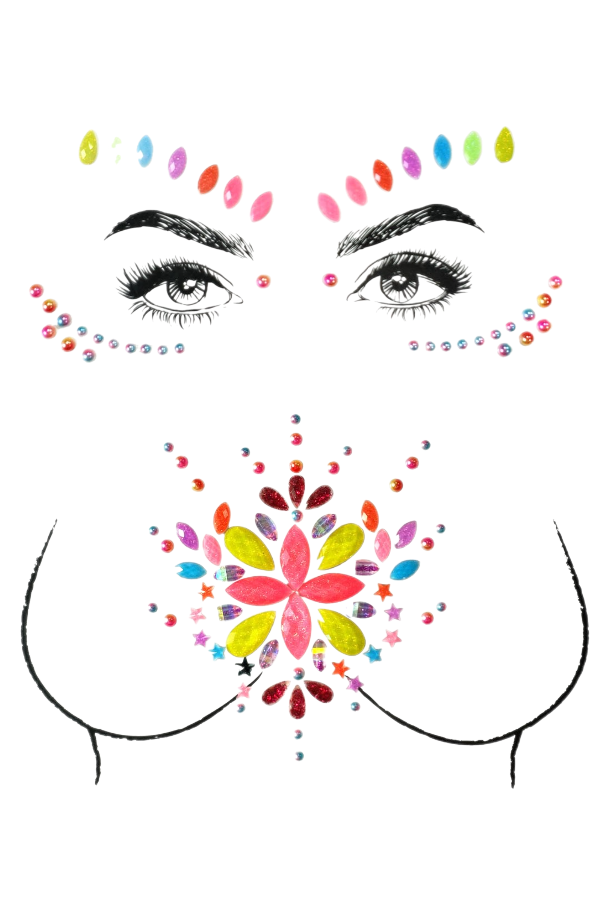 Neon Daisy Rhinestone Crystal Face & Body Jewels Set