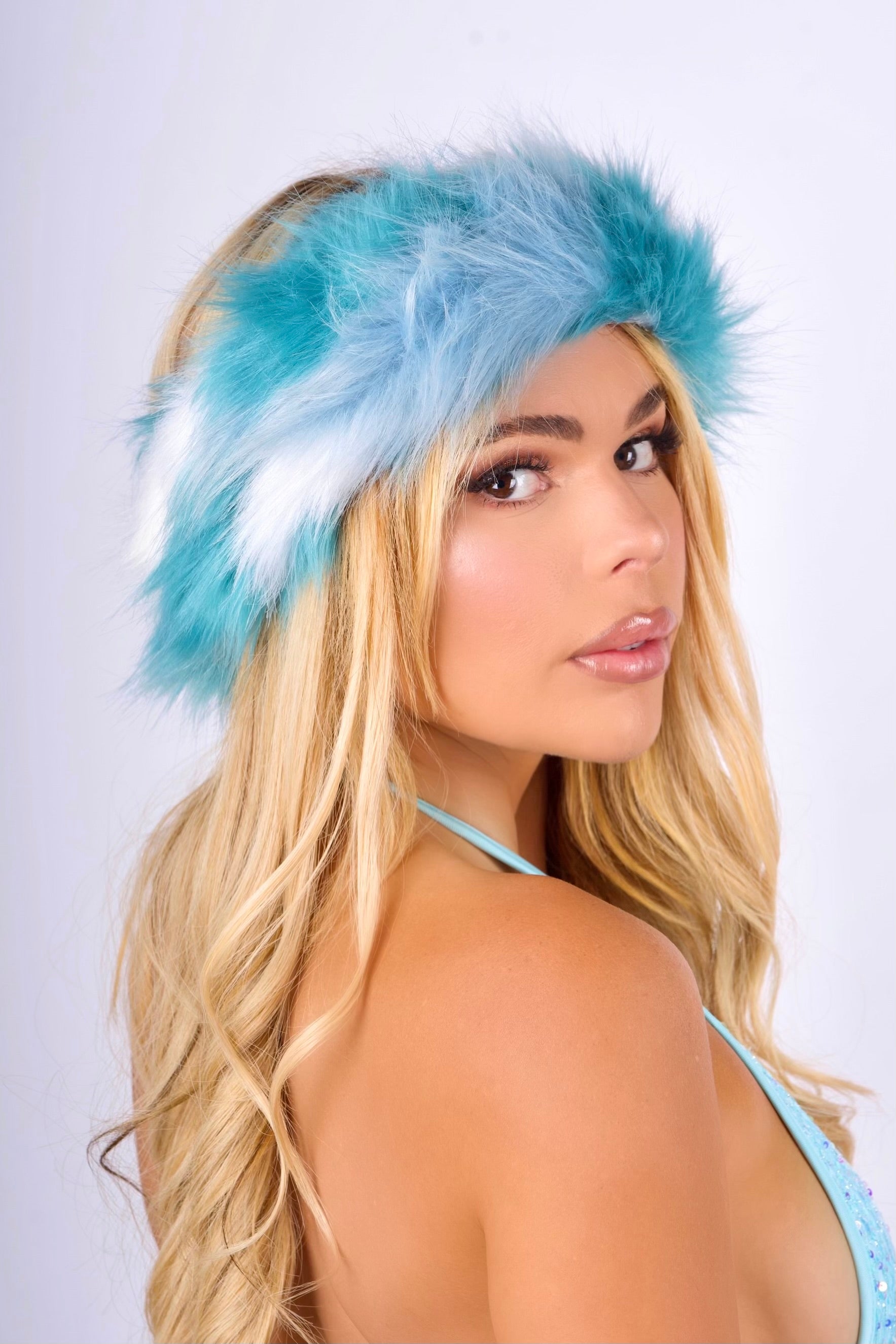 Fuzzy Blue/White Headband