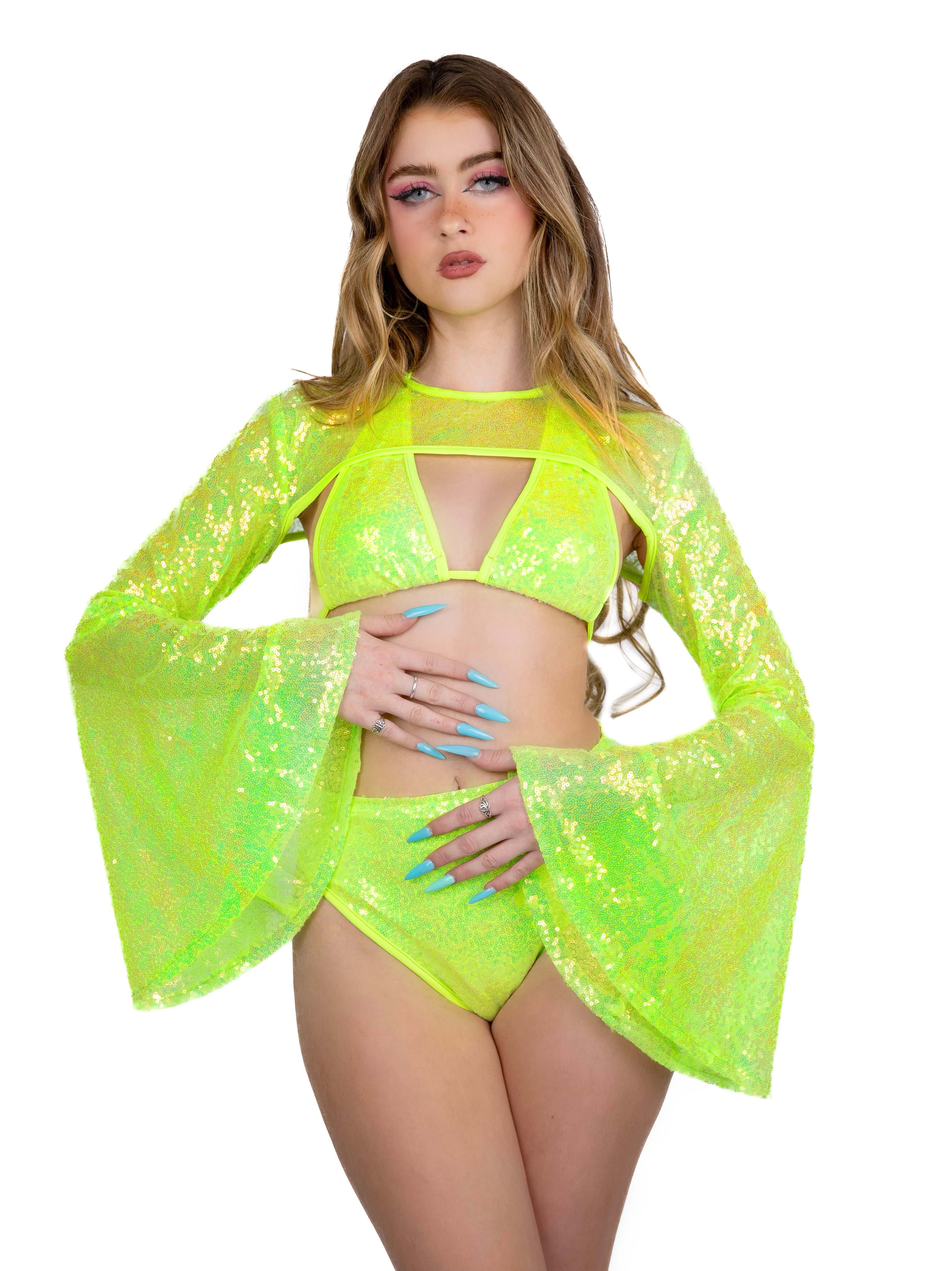 FULL OUTFIT- Lime Goddess Sequin Set