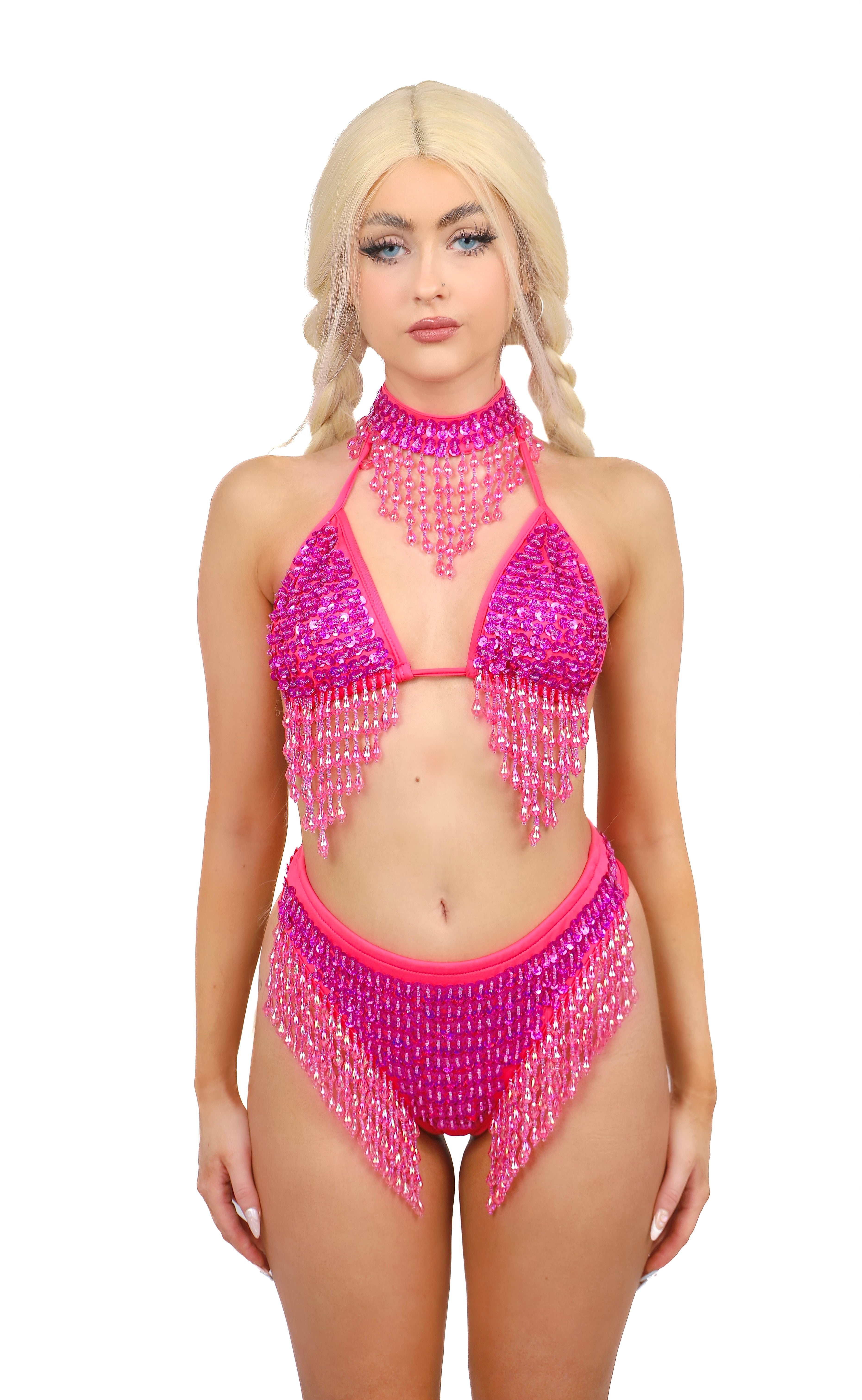 FULL OUTFIT- Hand Stitched Sequin Magenta (3 pcs)