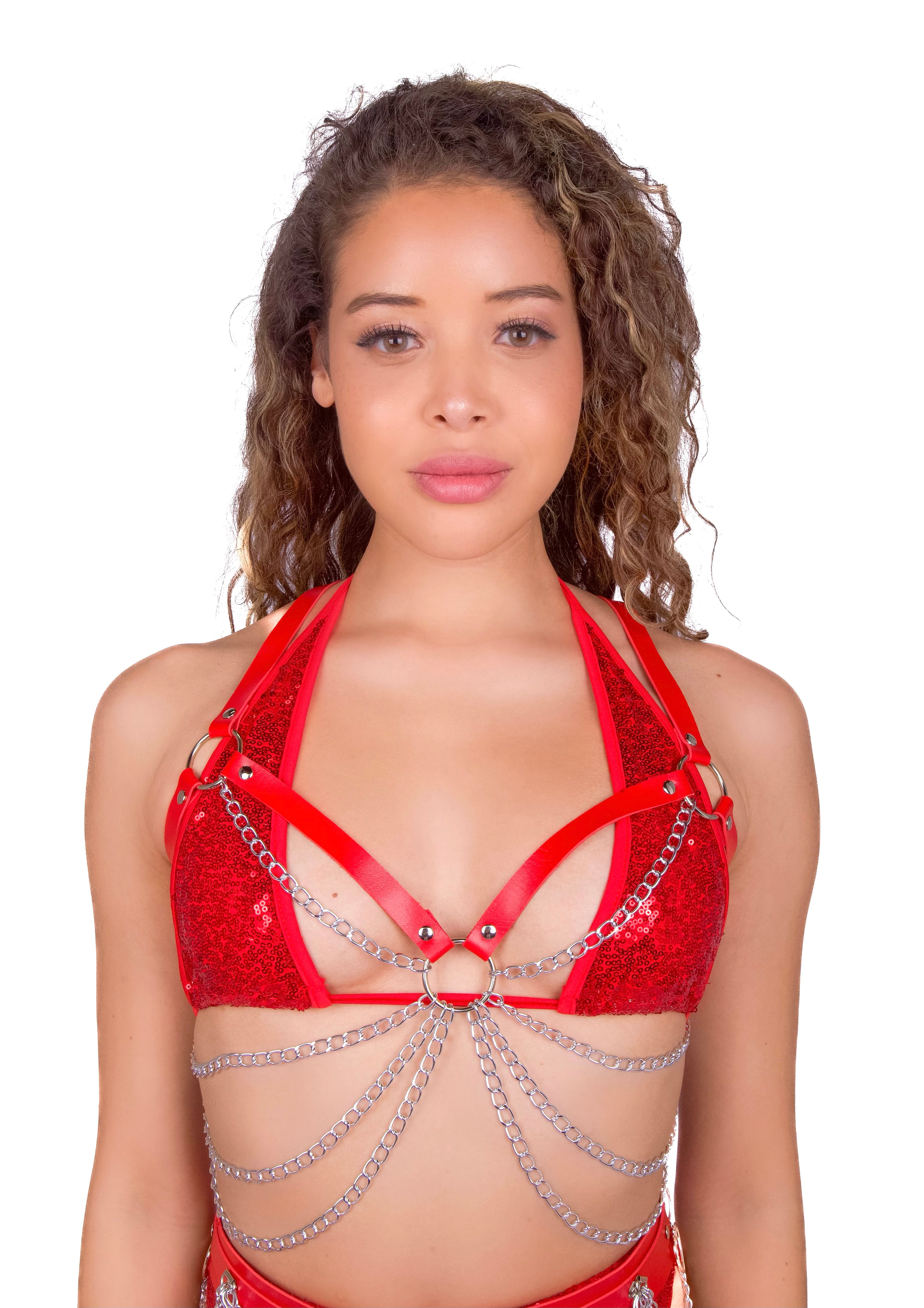 Red Flame Harness Chain Top