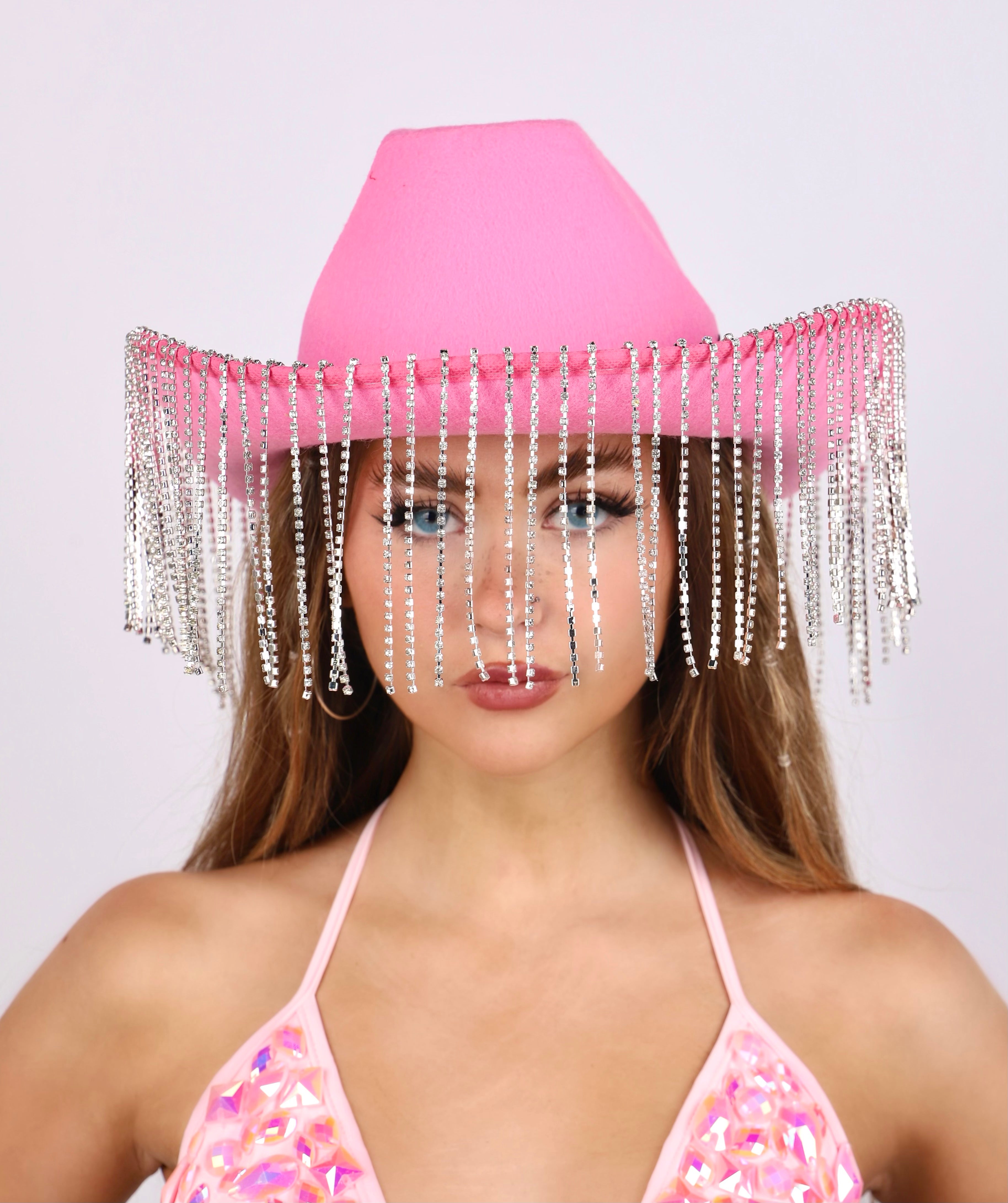 Pink Rhinestone Brim Hat
