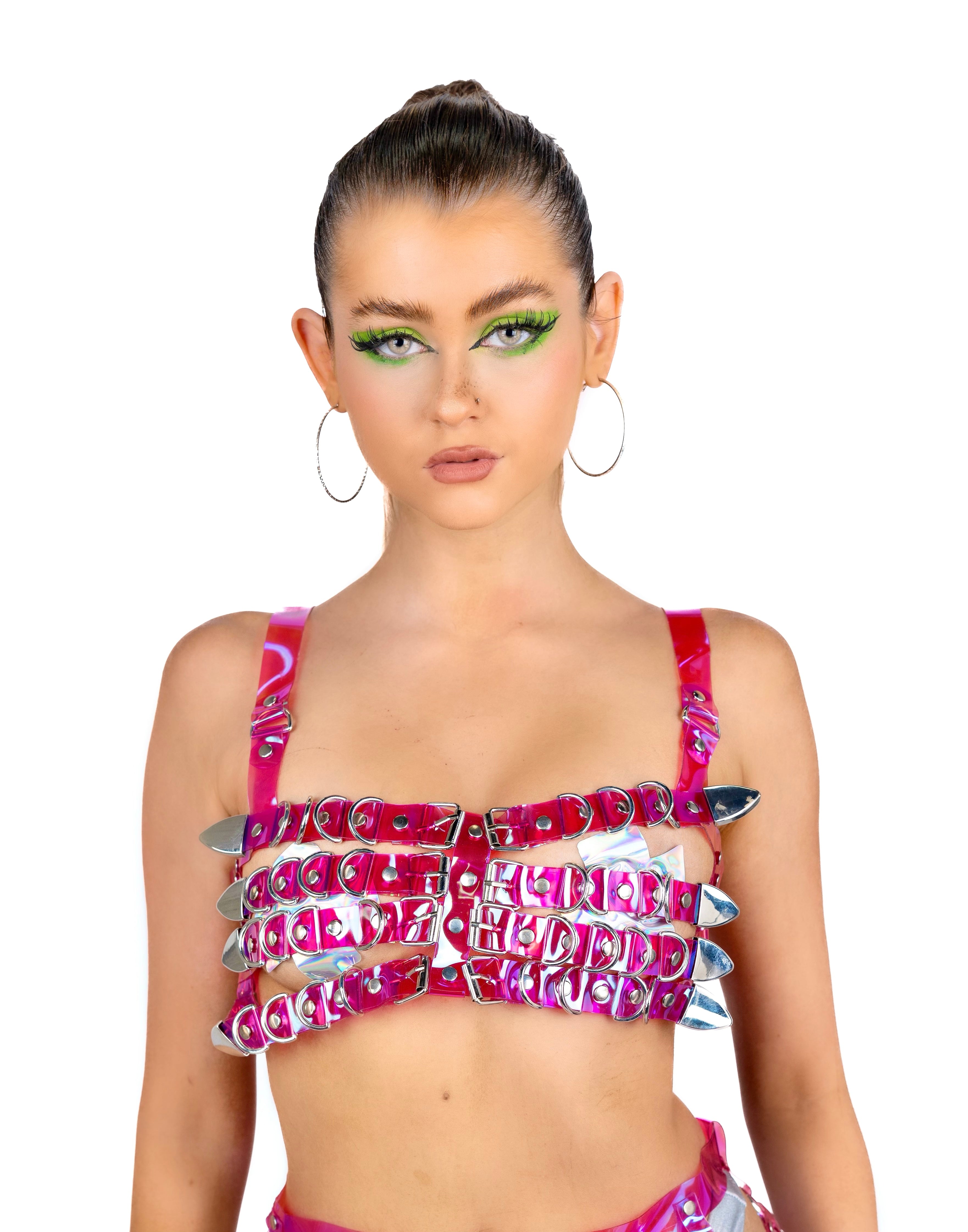 Pink Holographic Harness Buckle Top