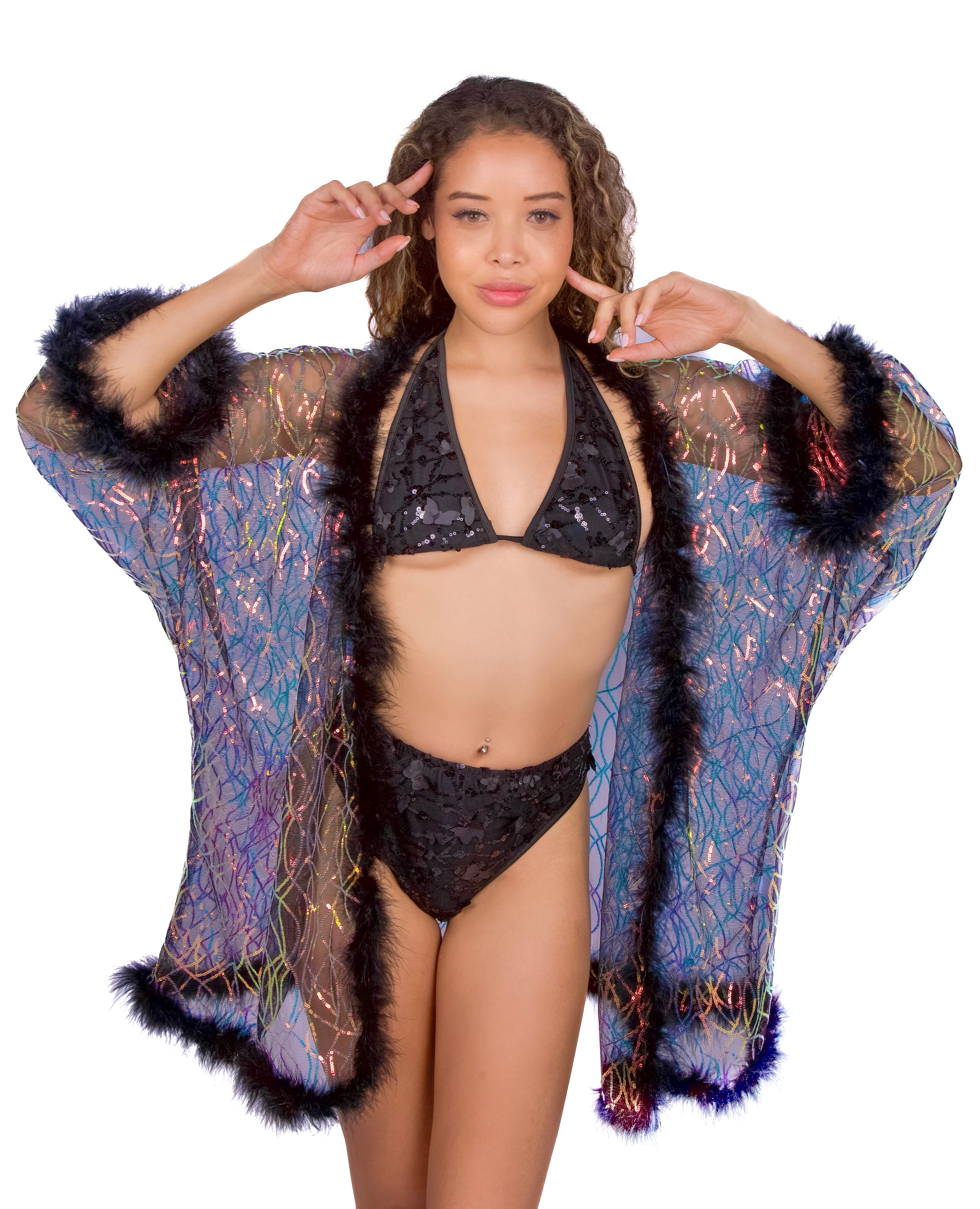 Fuzzy Kimono -  Sapphire Black
