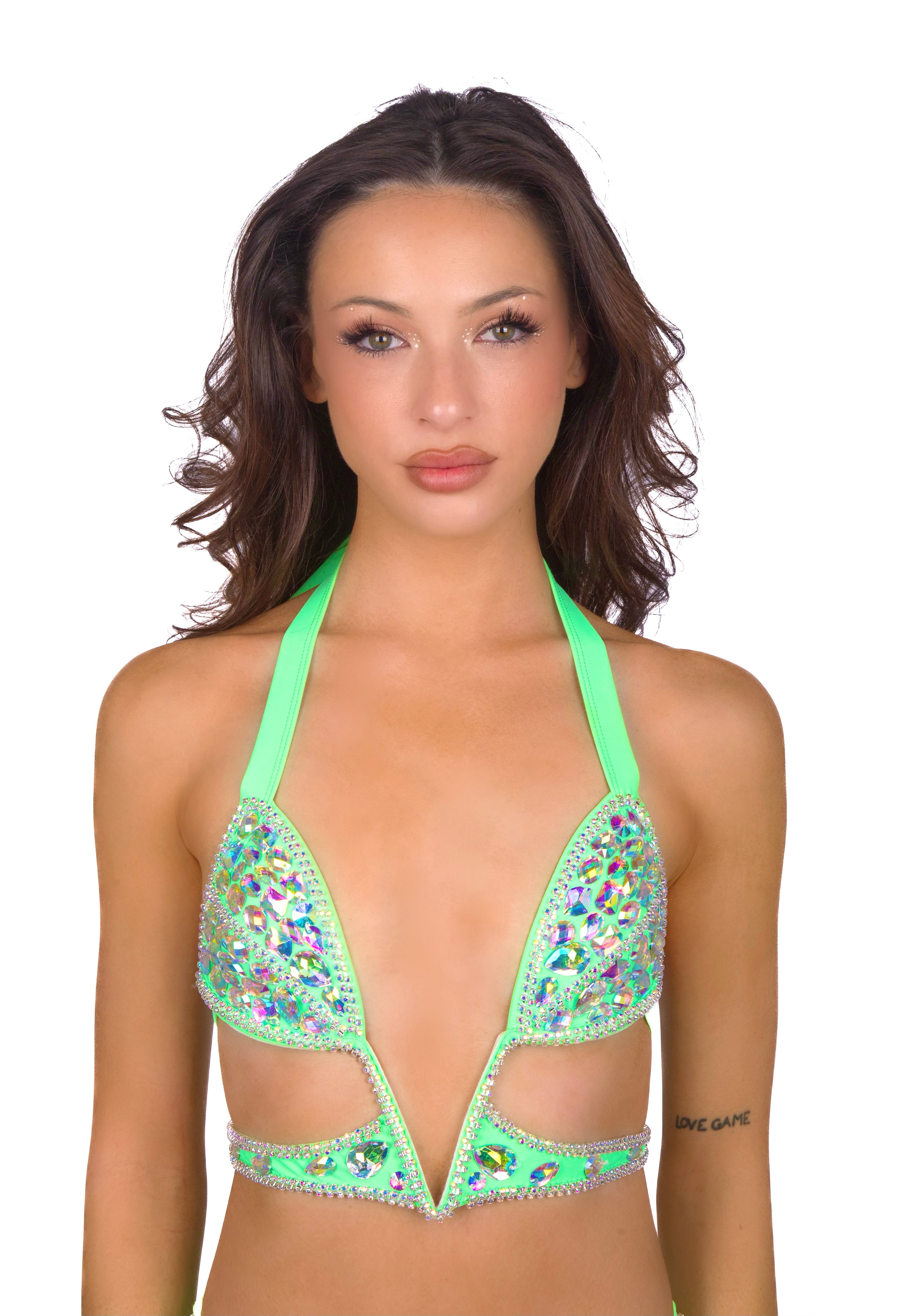 Neon Green Rhinestone Carnival Top
