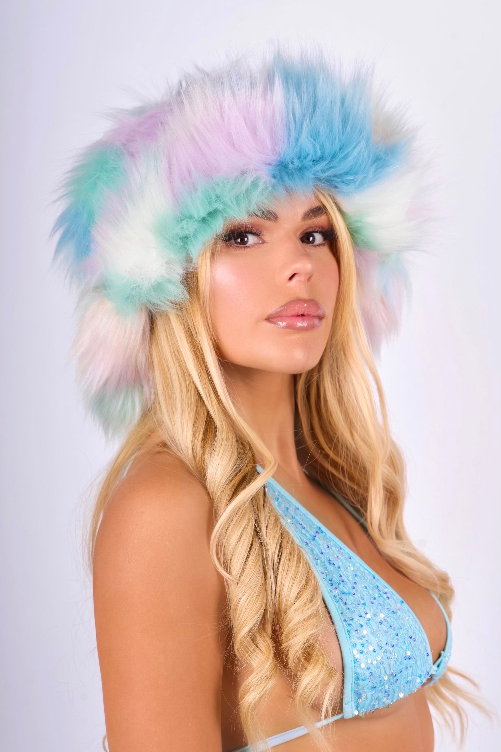 Pastel Rainbow Fuzzy Hat