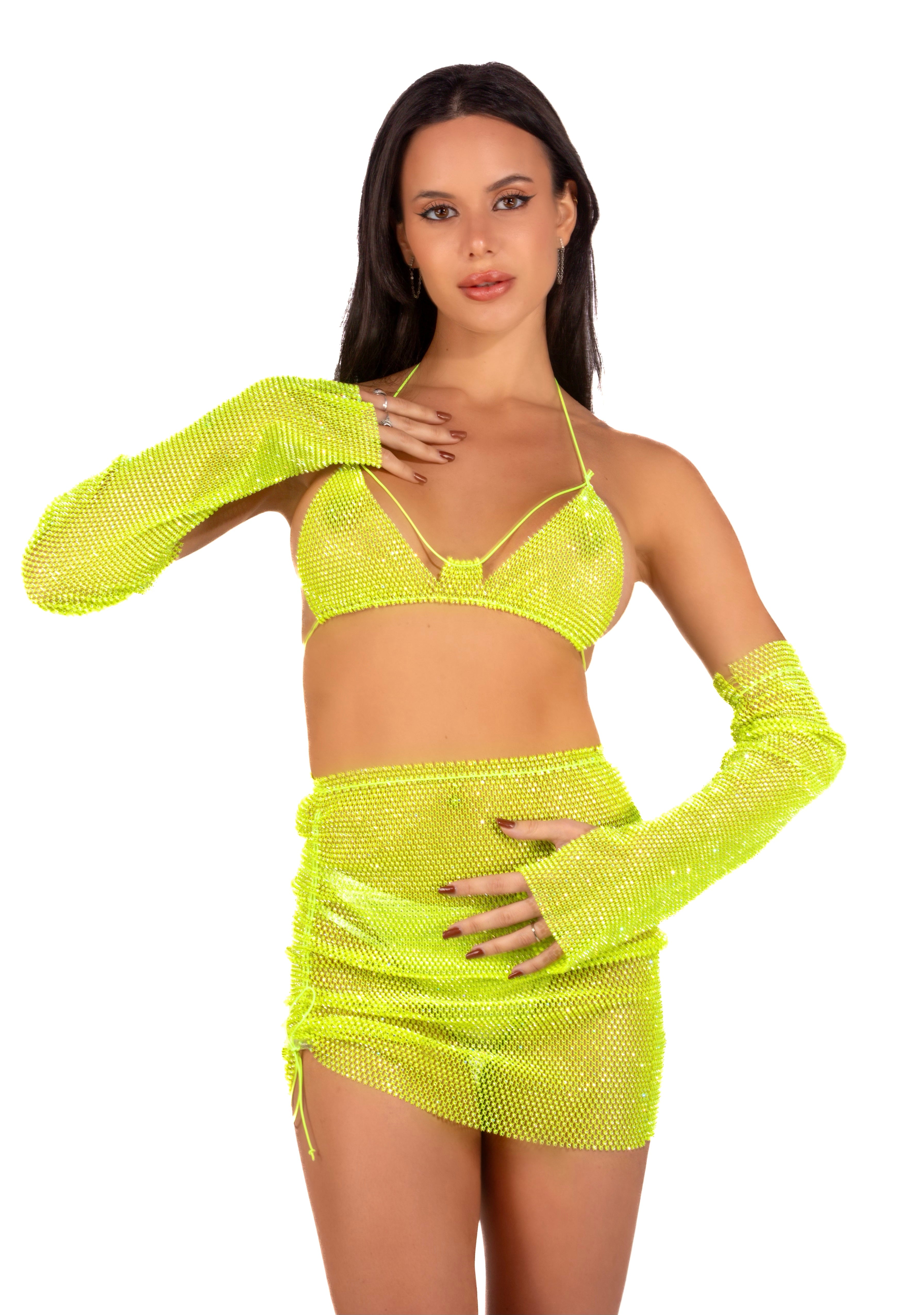 Mesh Fishnet Sleeves- Neon Green