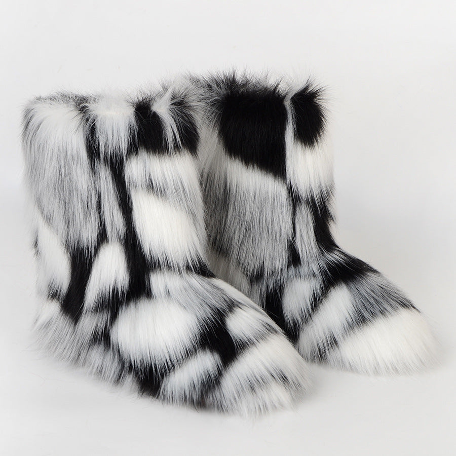 Black/White Fuzzy Boots