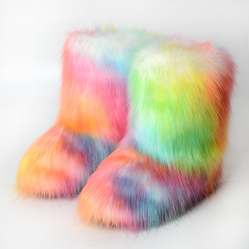 Pastel Rainbow Fuzzy Boots