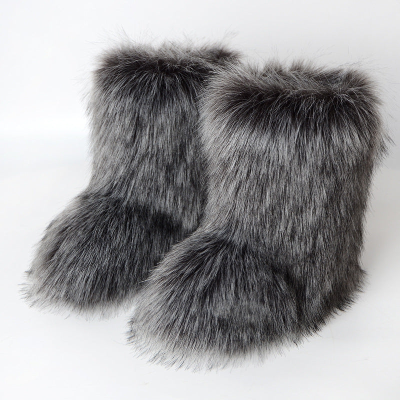 Dark Grey Bear Fuzzy Boots