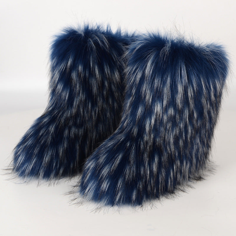 Dark Blue Grey Bear Fuzzy Boots