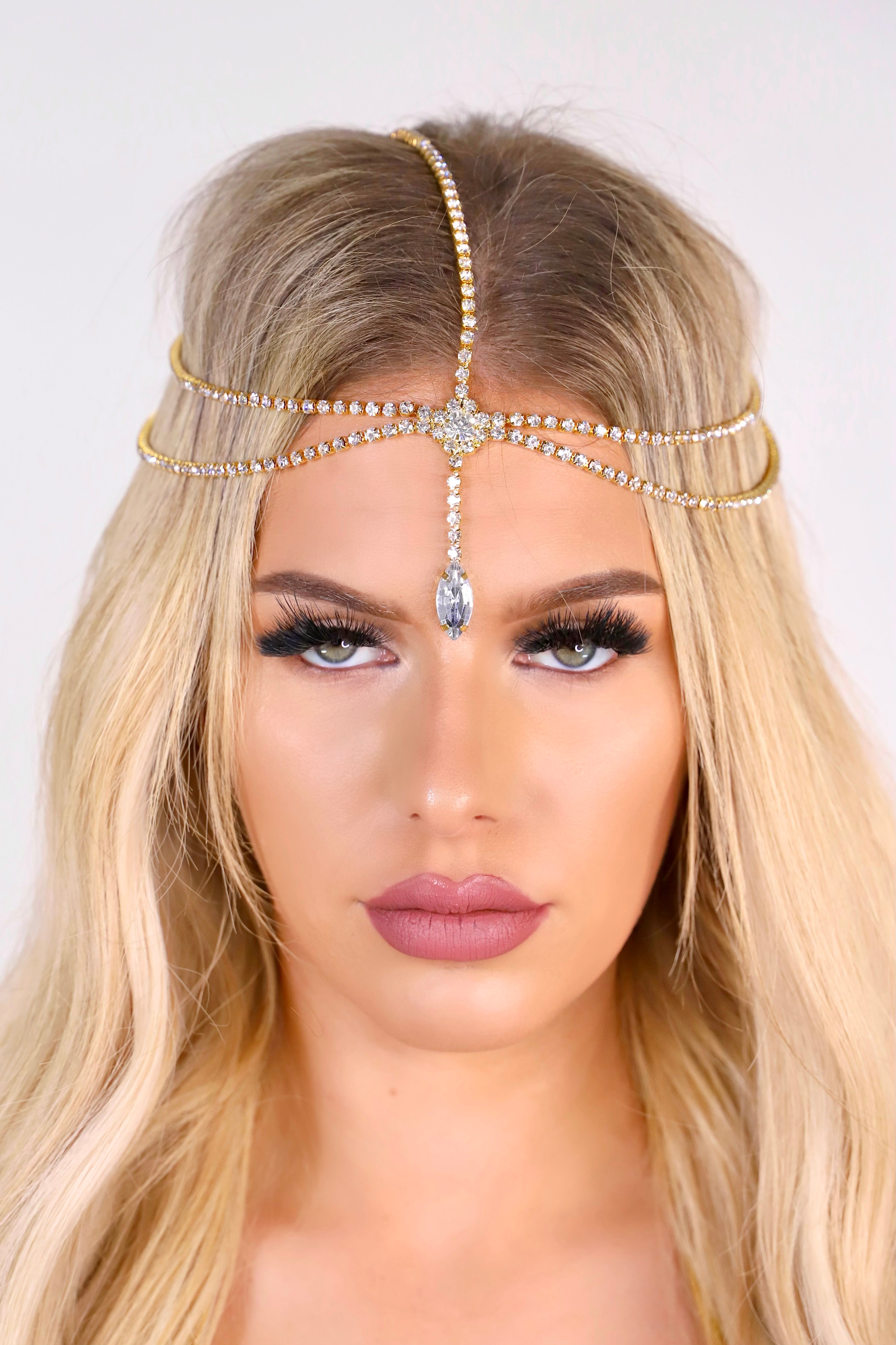 Golden Rhinestone Head Jewelry