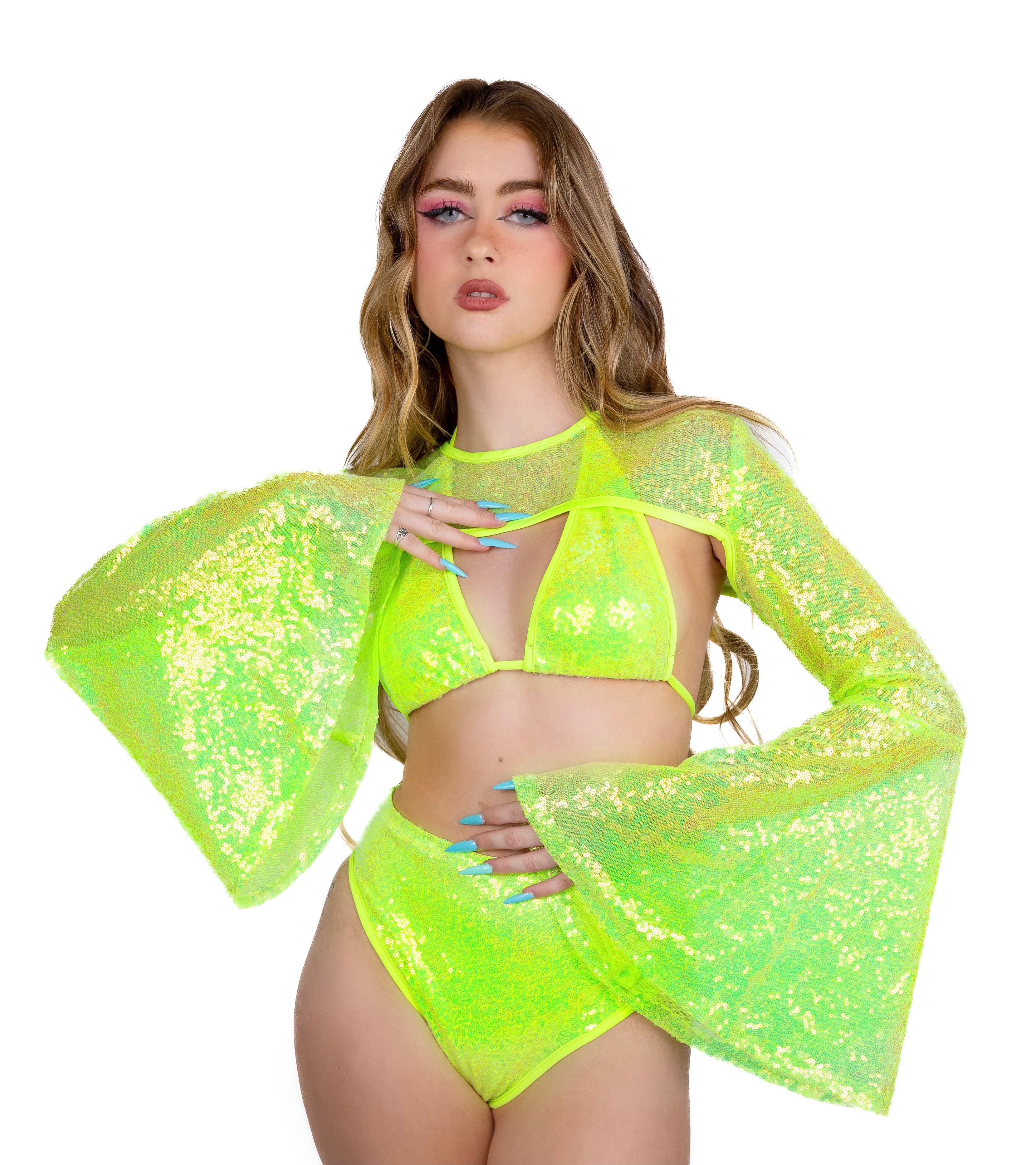 Lime Goddess Sequin Arm Sleeves