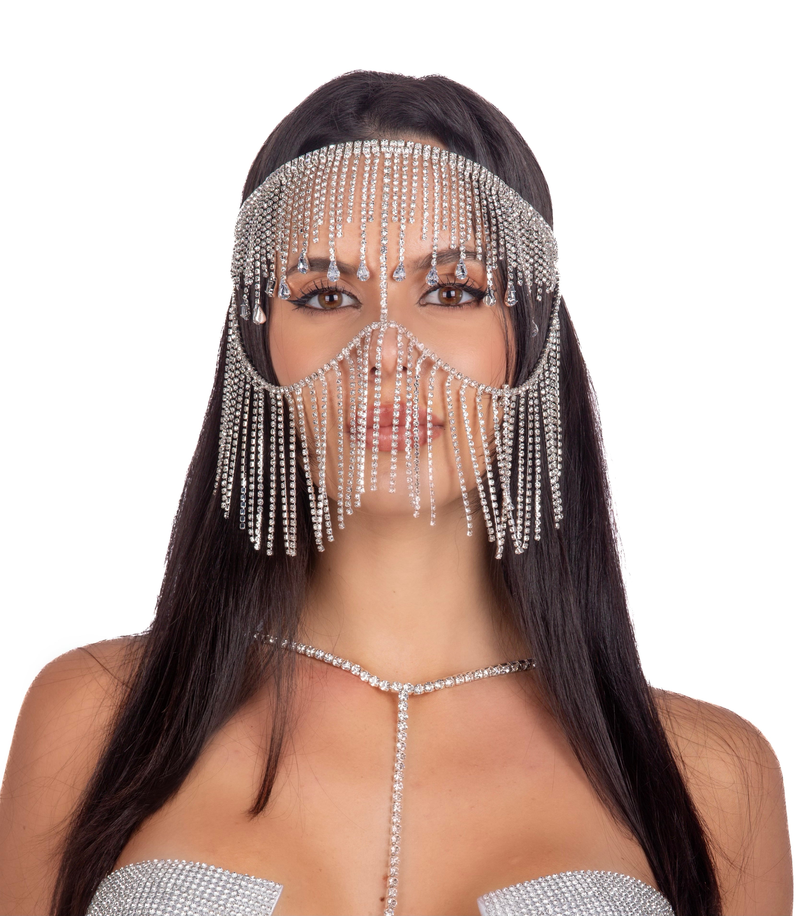 Silver Tassel Rhinestone Head Piece