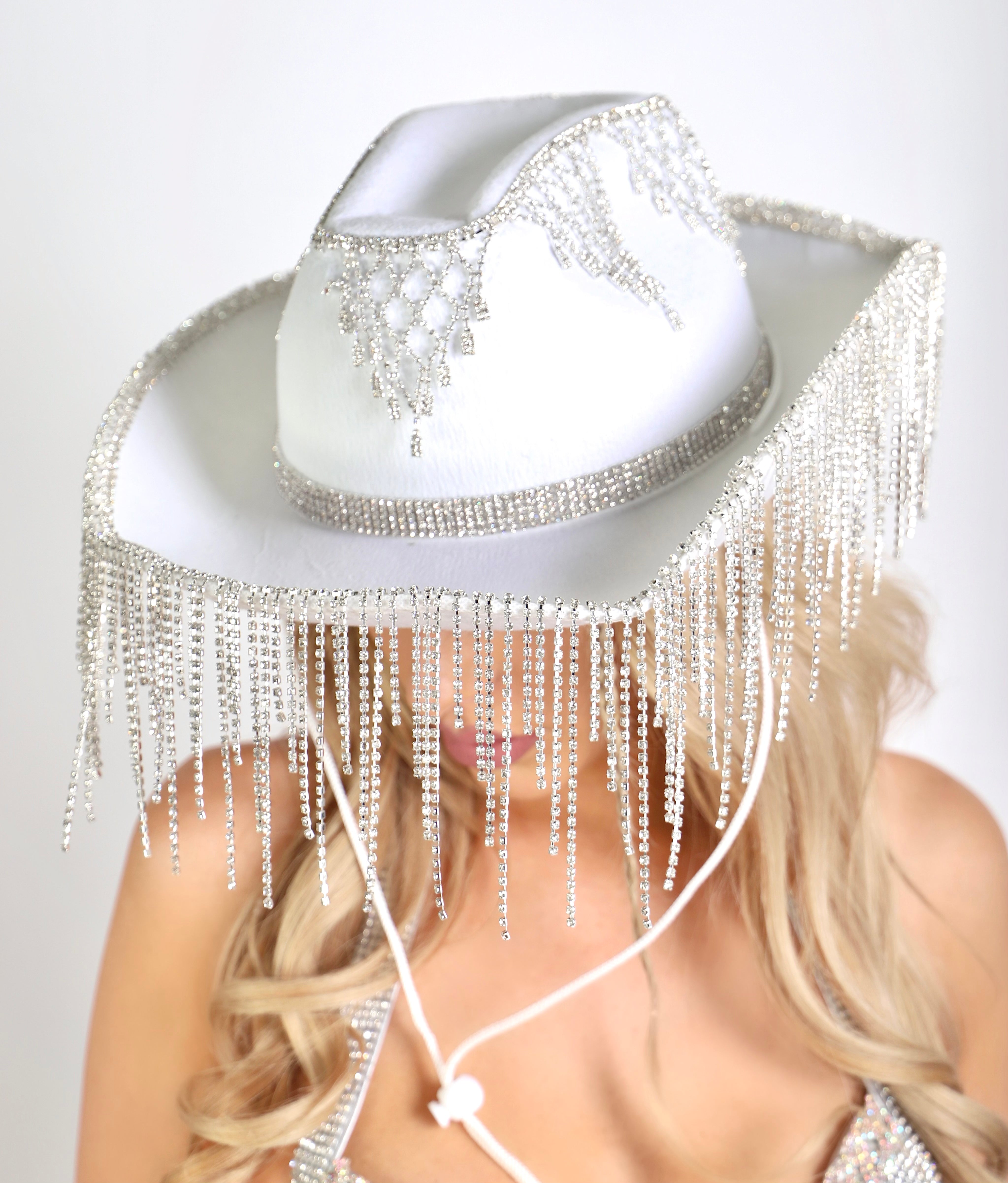 White Glam Rhinestone Brim Hat