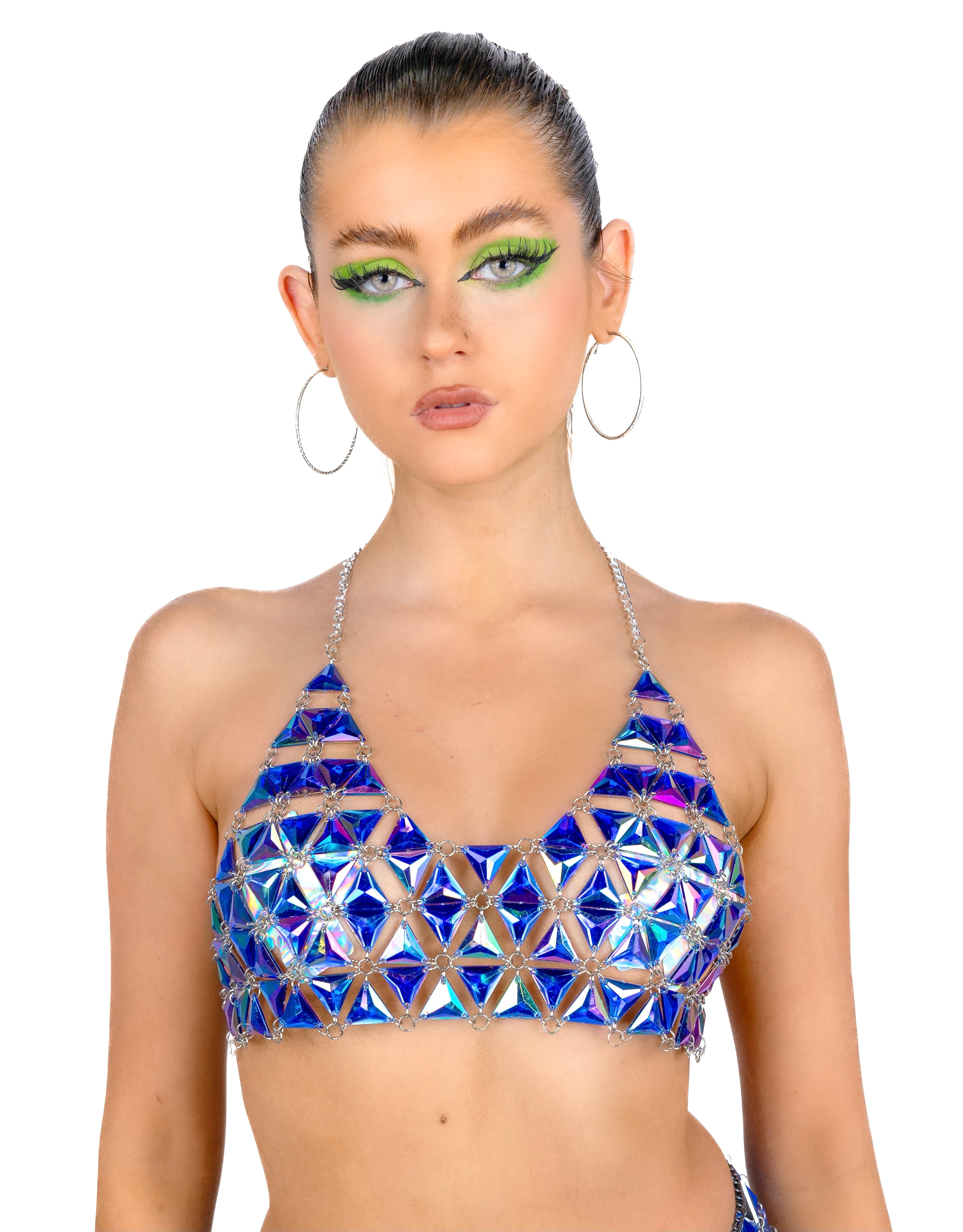 Rhinestone Sequin Top- Blue Sapphire Rave clothes,rave outfits,edc