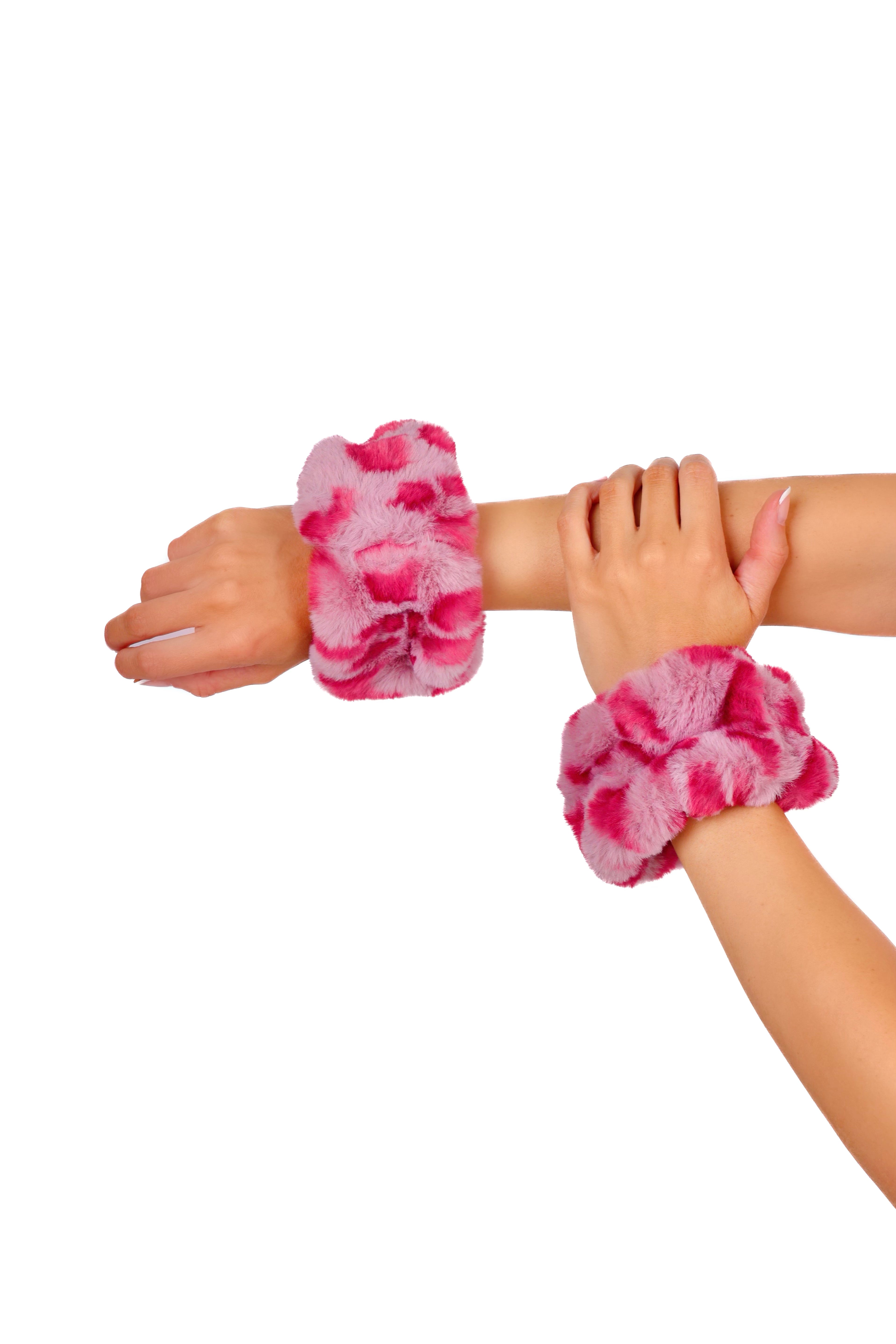 Pink Leopard Fuzzy Wrist Cuffs