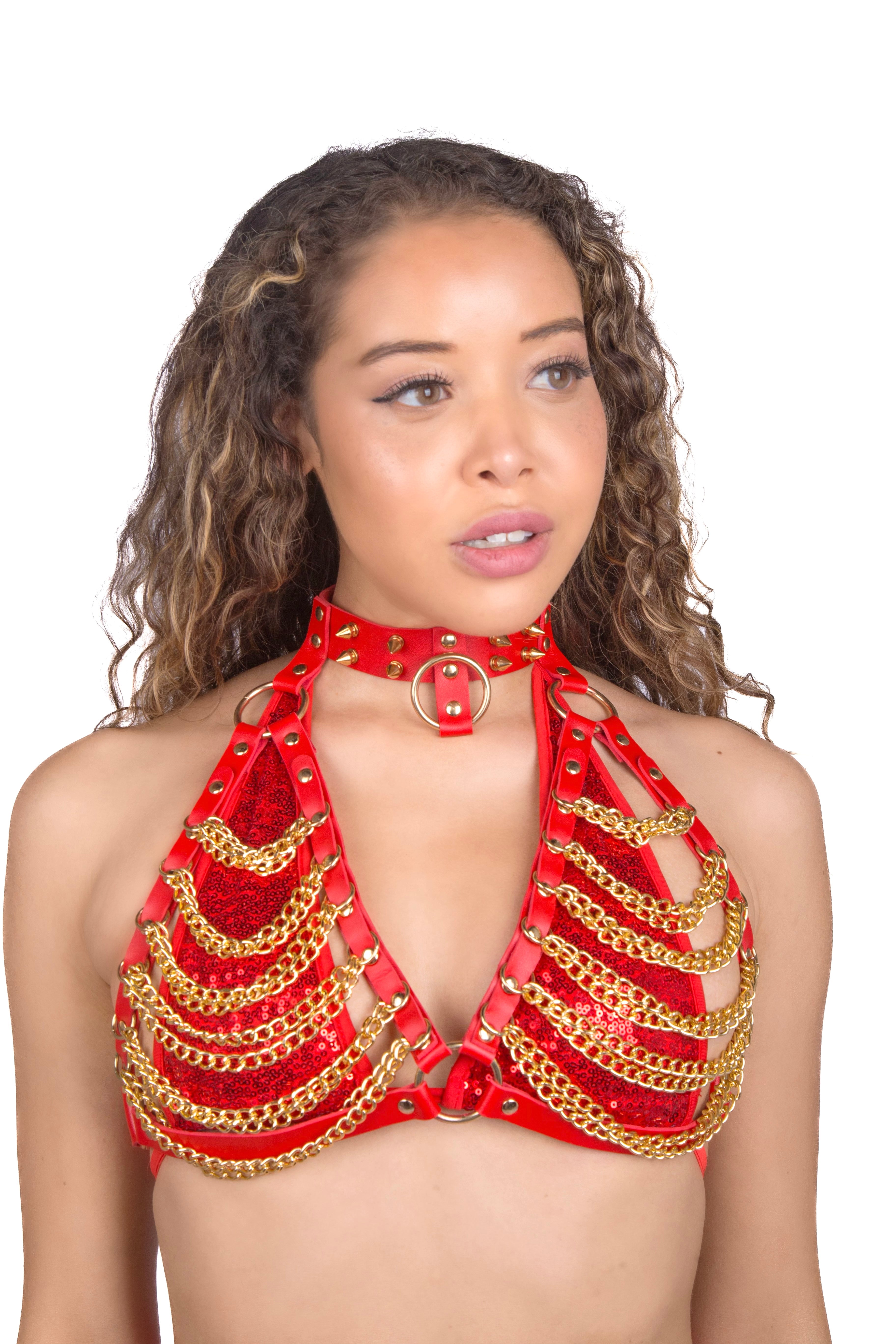 Red/Gold Harness Chain Top