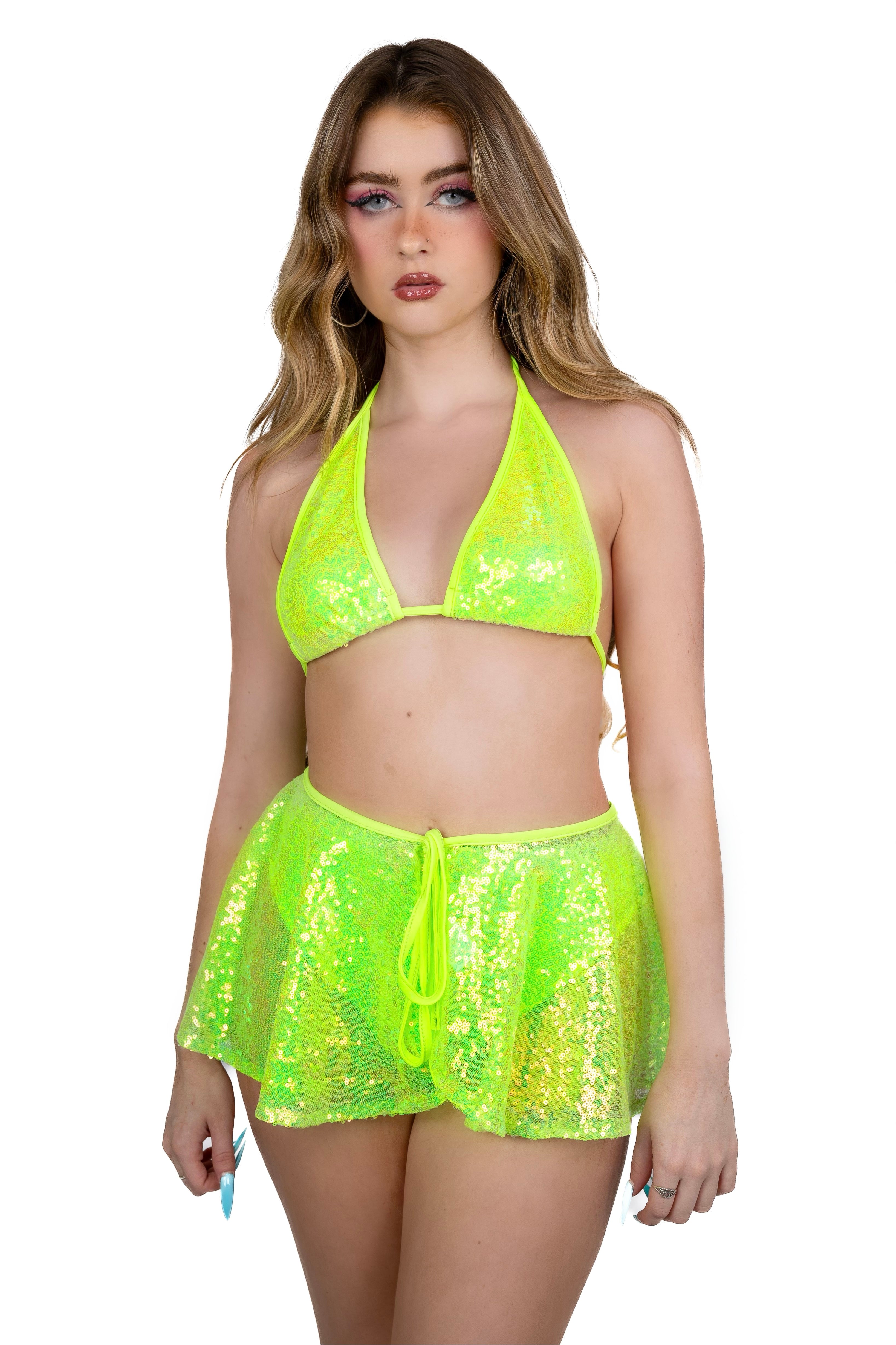 FULL OUTFIT- Lime Goddess Sequin Set