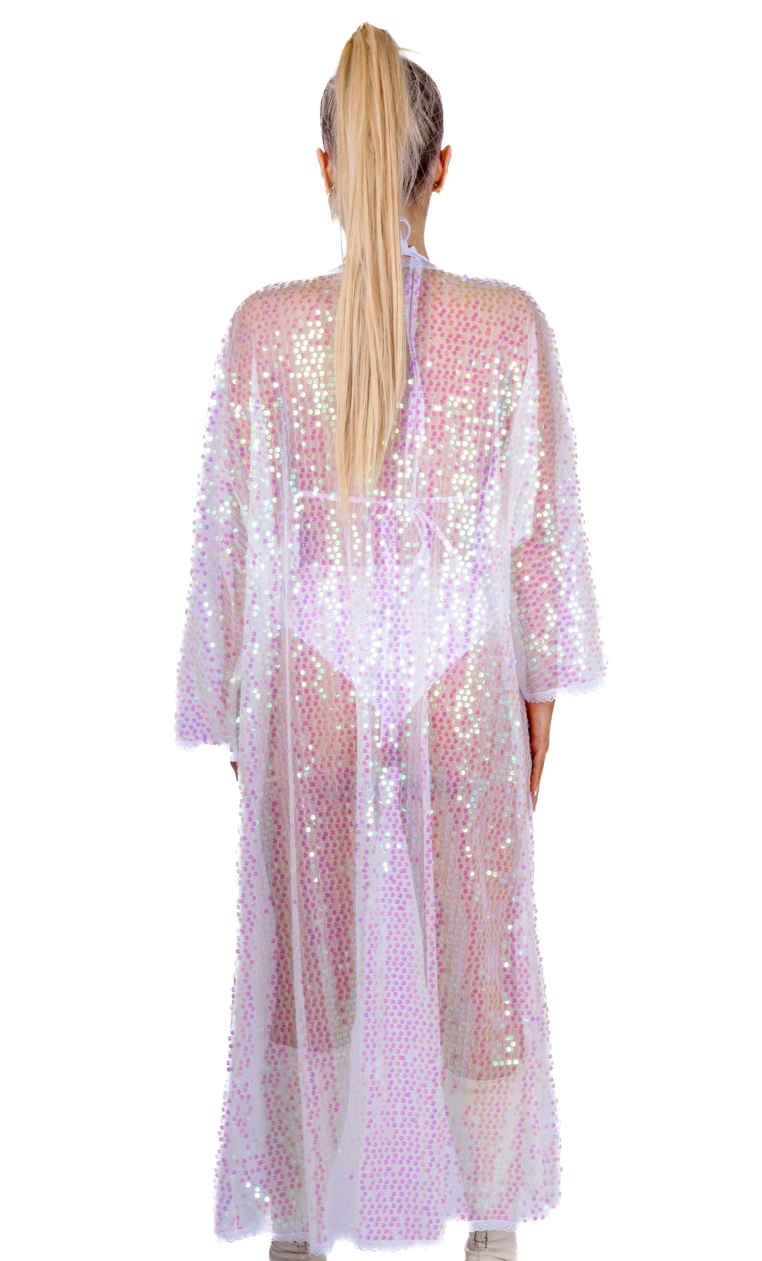 Long Sequin Kimono- Iridescent Pink