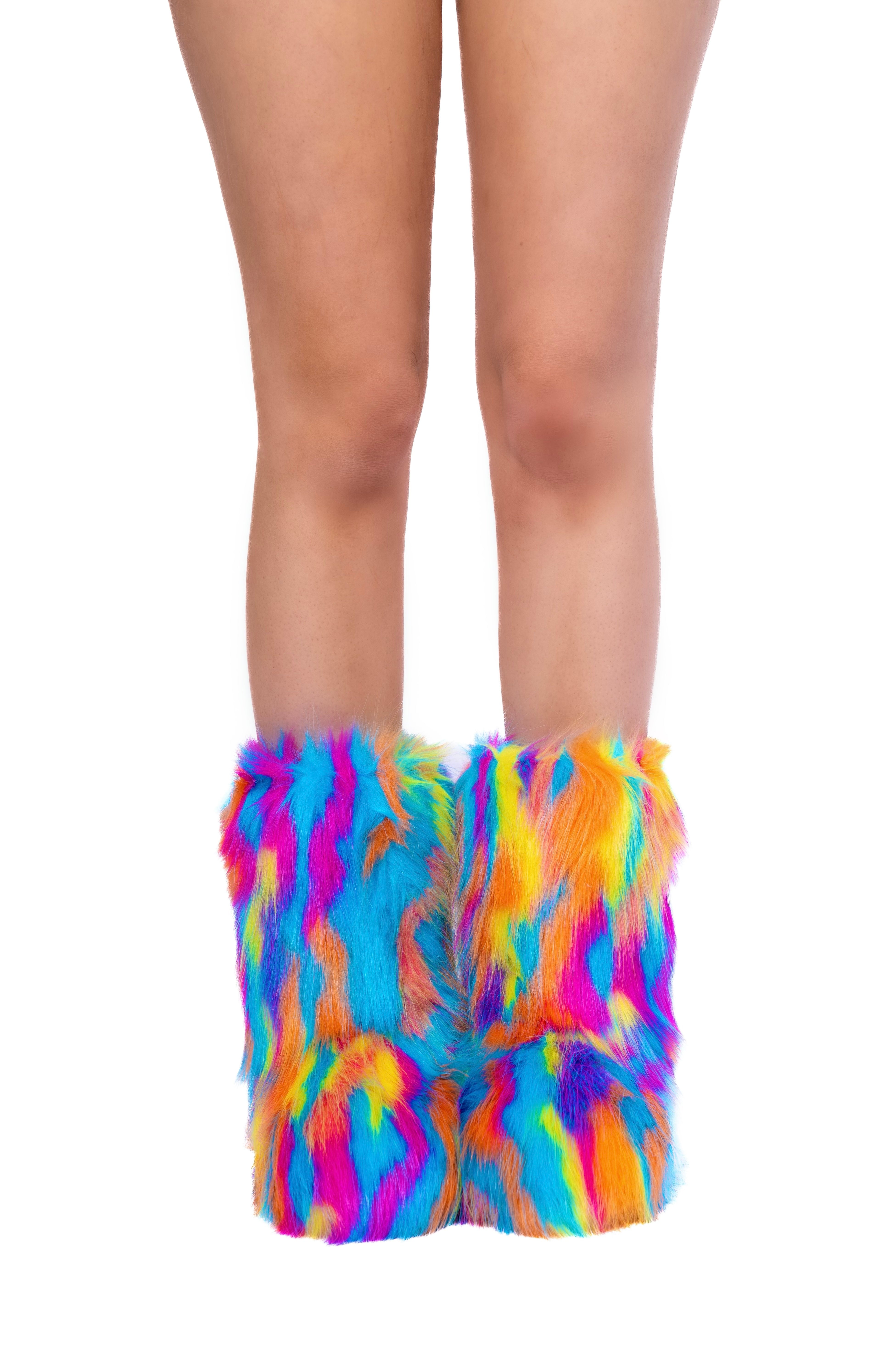Rainbow Fuzzy Boots