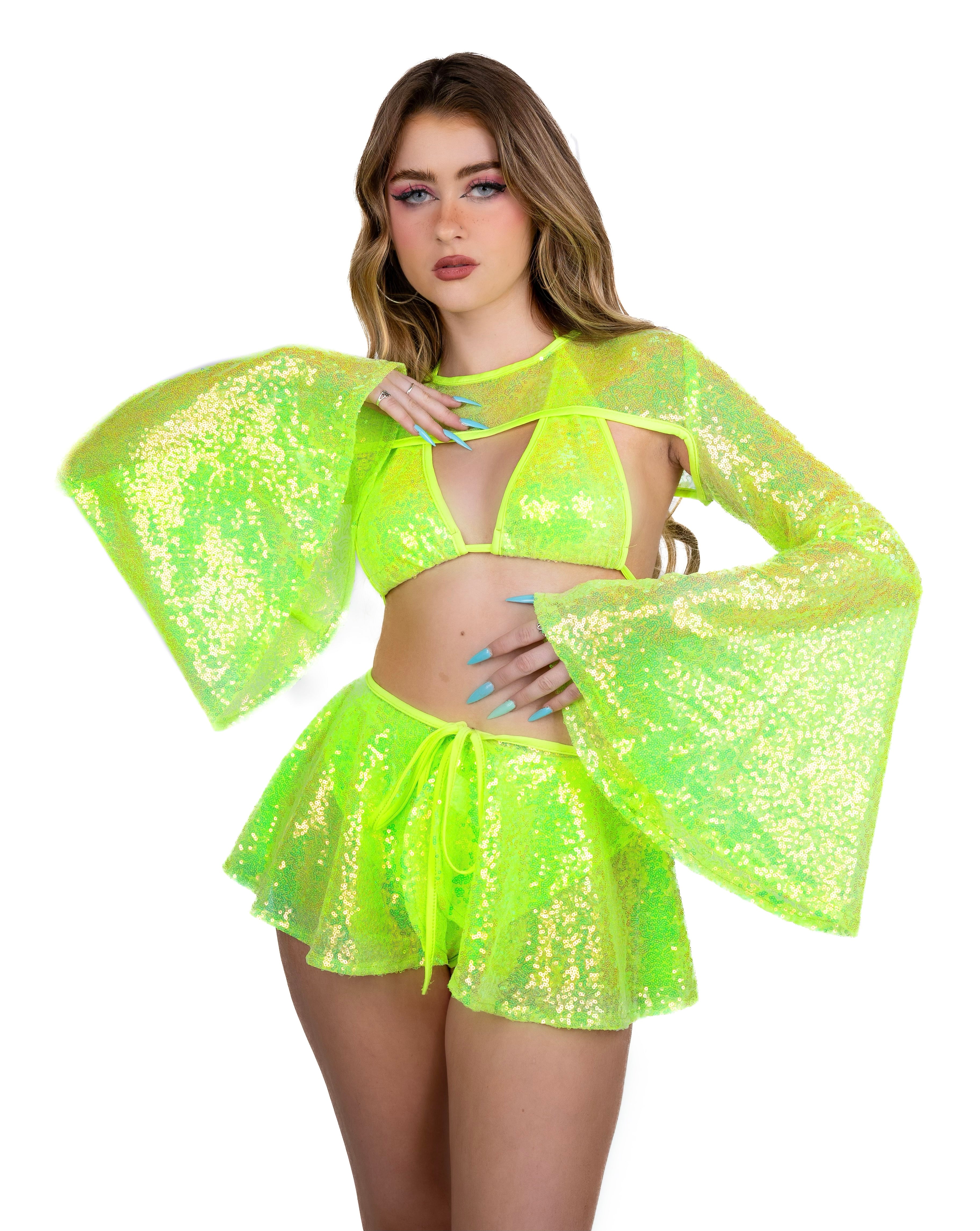 FULL OUTFIT- Lime Goddess Sequin Set
