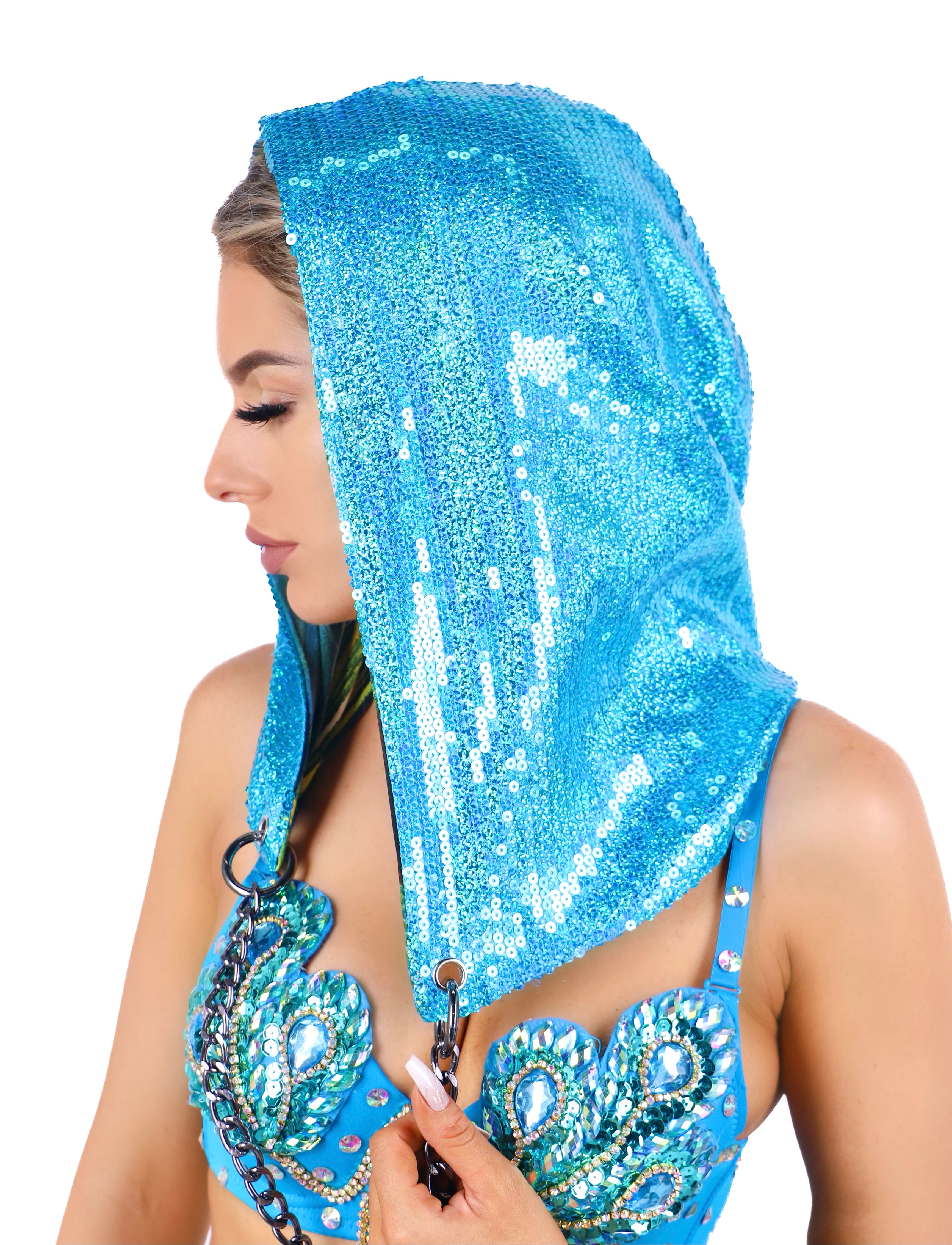 Sequin Hood - Holographic Blue