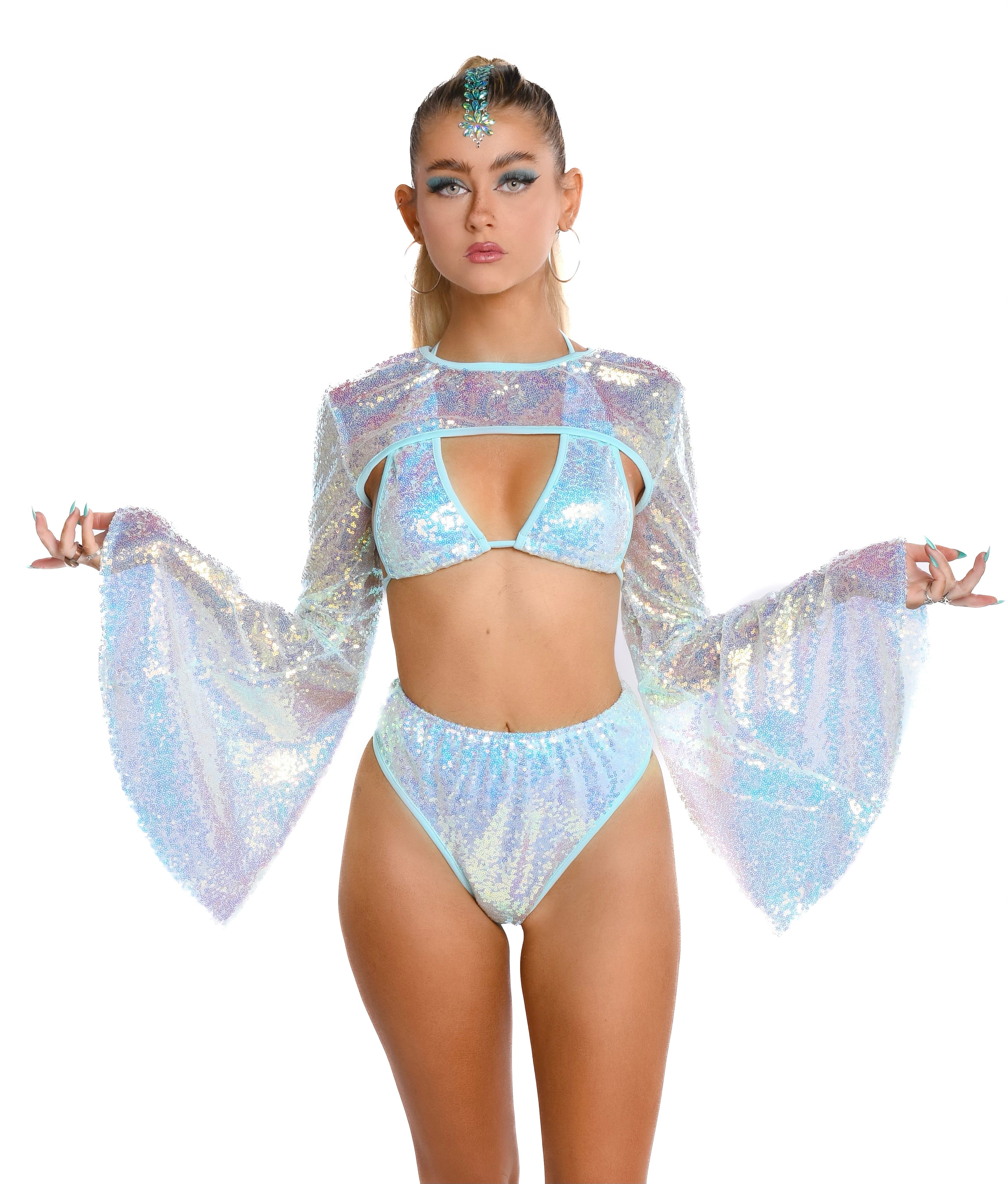 FULL OUTFIT - Aqua Goddess Sequin Set