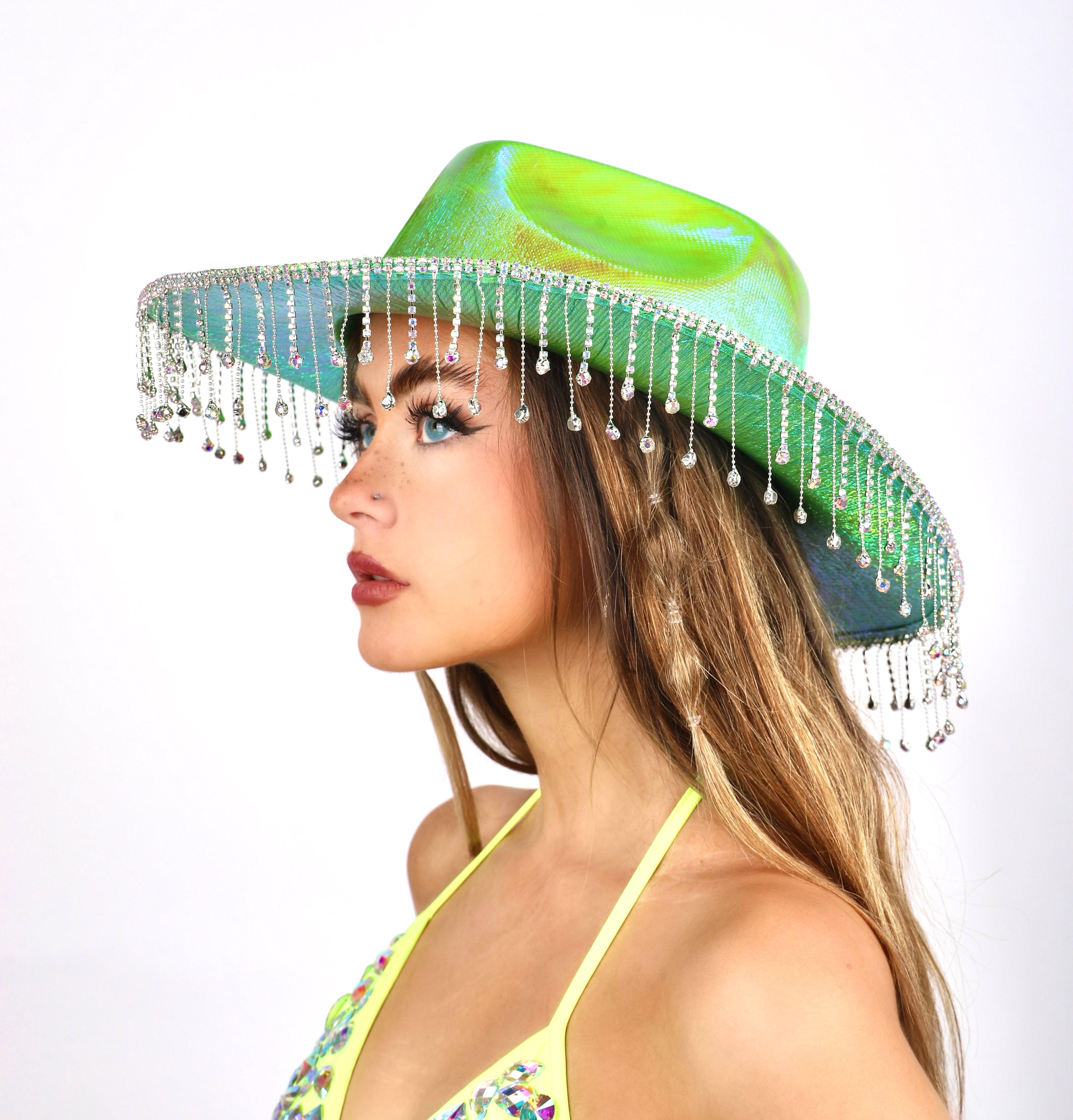Green Metallic Rhinestone Hat