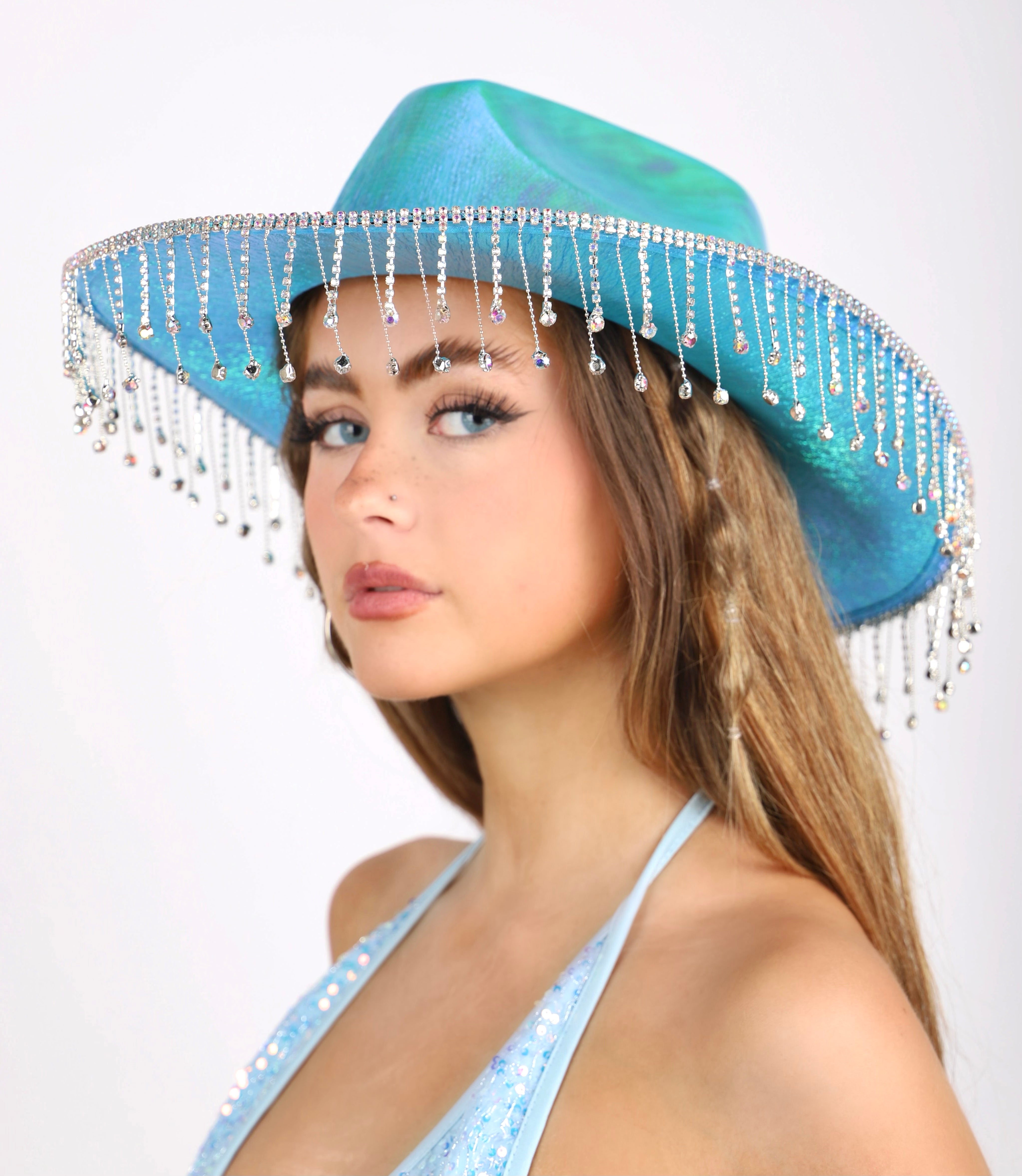 Blue Metallic Rhinestone Hat