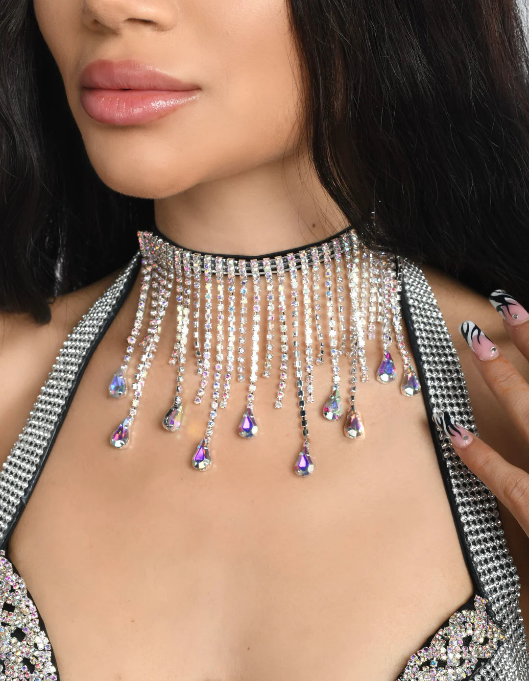 AB Rhinestone Tassel Necklace
