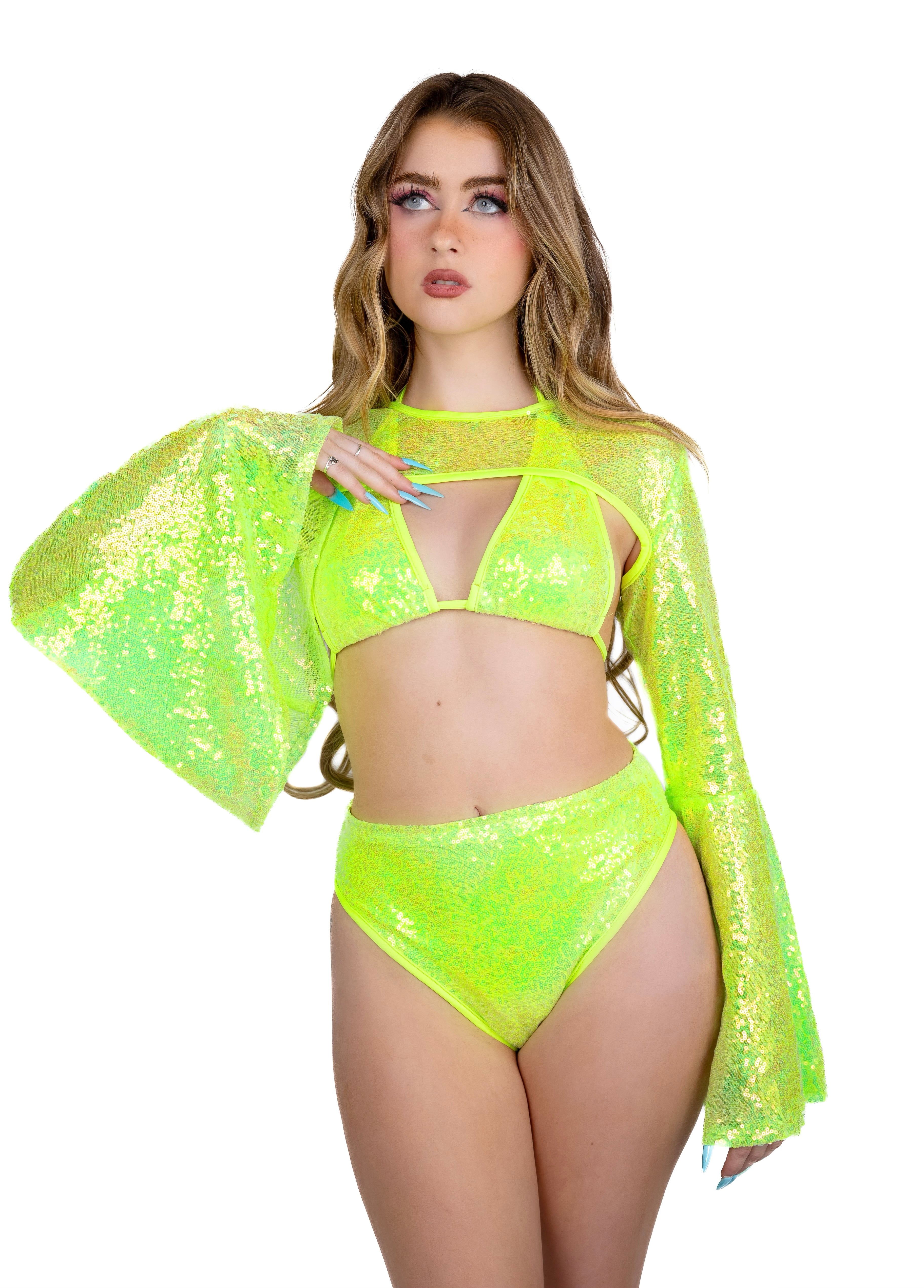 Lime Goddess Sequin Arm Sleeves